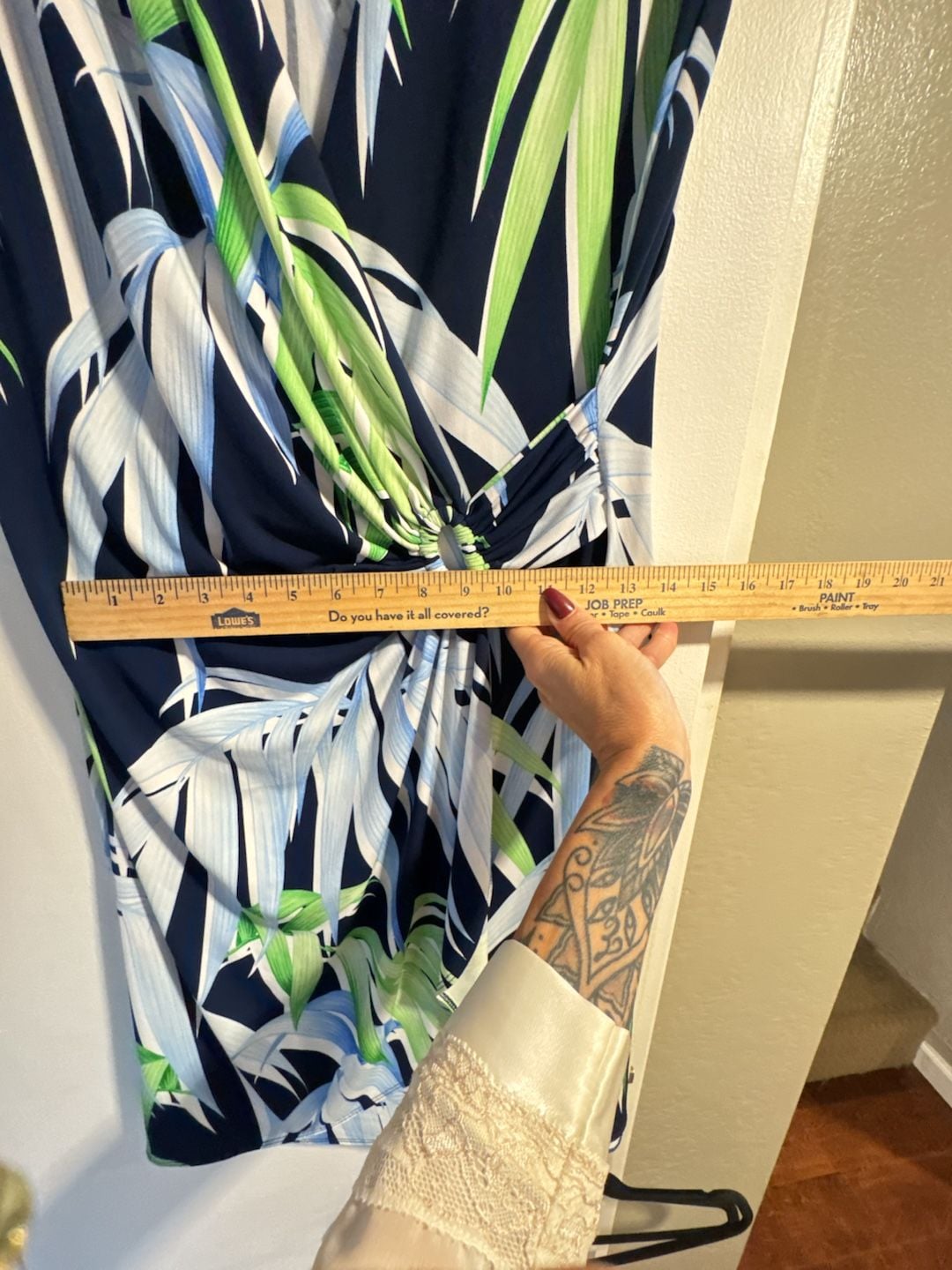 Tommy Bahama Palm Leaf Wrap Dress Size L Tropical Blue Green Navy 8