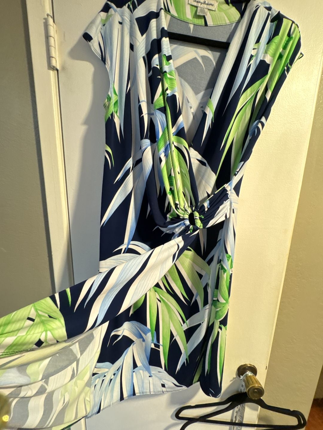 Tommy Bahama Palm Leaf Wrap Dress Size L Tropical Blue Green Navy 9