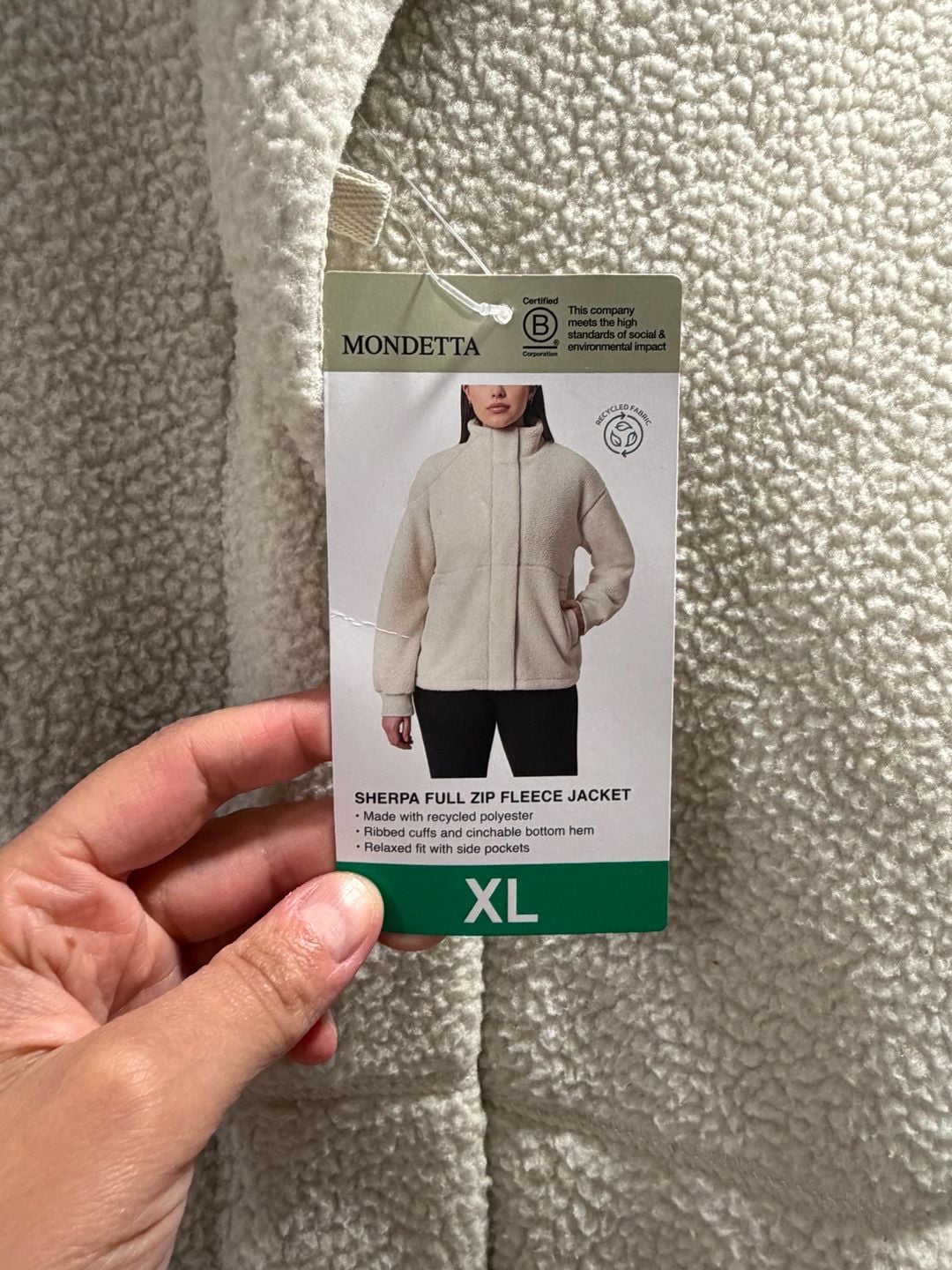 Mondetta Sherpa Full Zip Fleece Jacket Size XL cream 3