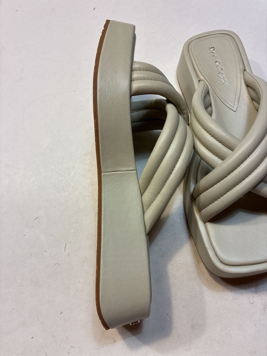 Dee Ocleppo Sicily Crisscross Platform Slide Sandals Beige Ivory 7