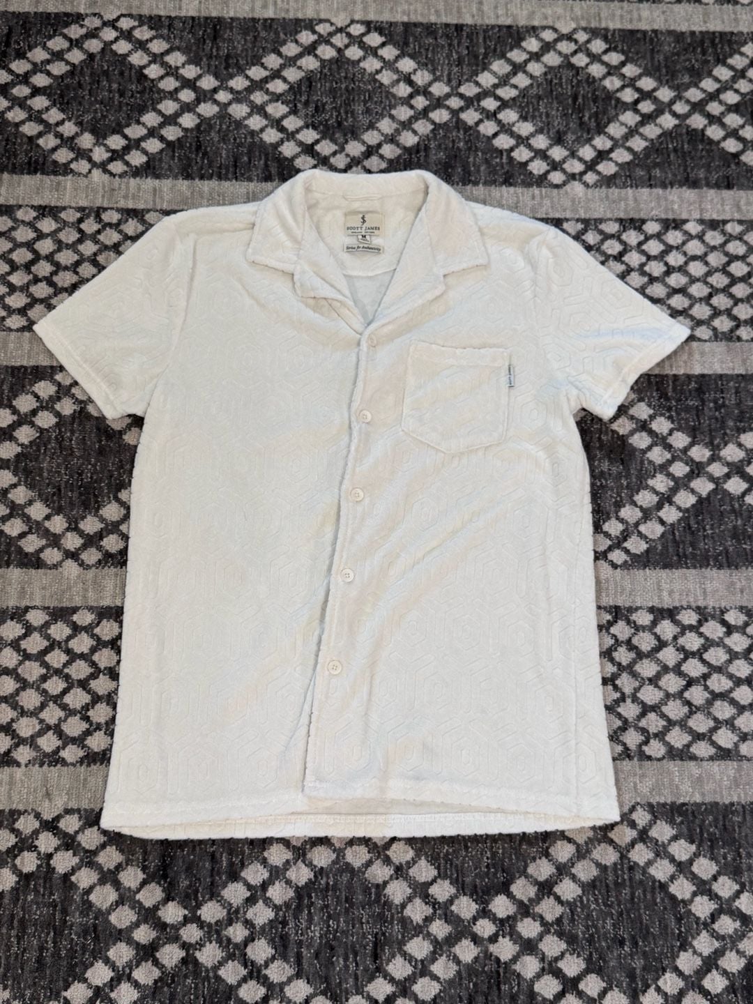 Scott James Short Sleeve Camp Shirt Size M Ivory Terry Towel 2