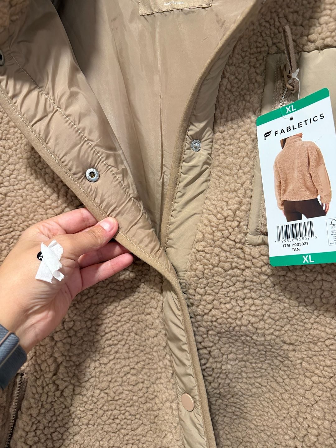 Fabletics Teddy Jacket Size XL Tan Sherpa Fleece Zip Pockets New 8