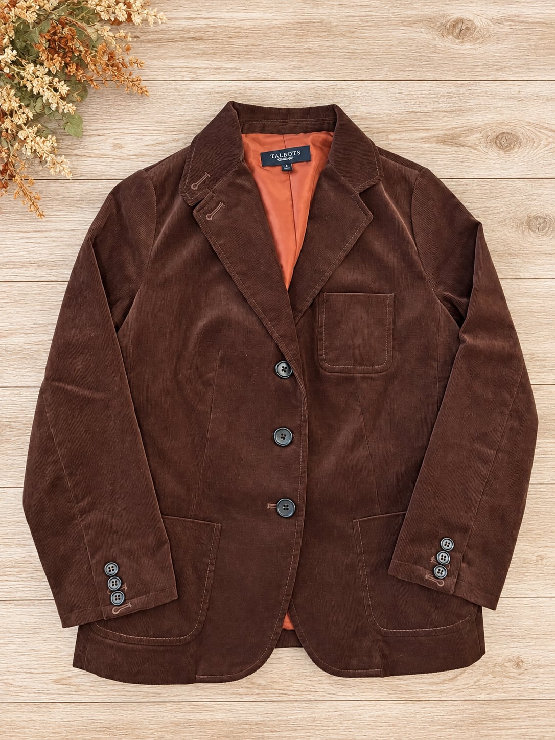 Talbots Brown Corduroy Blazer Size 4 Chocolate Brown Cotton Fall Jacket 3