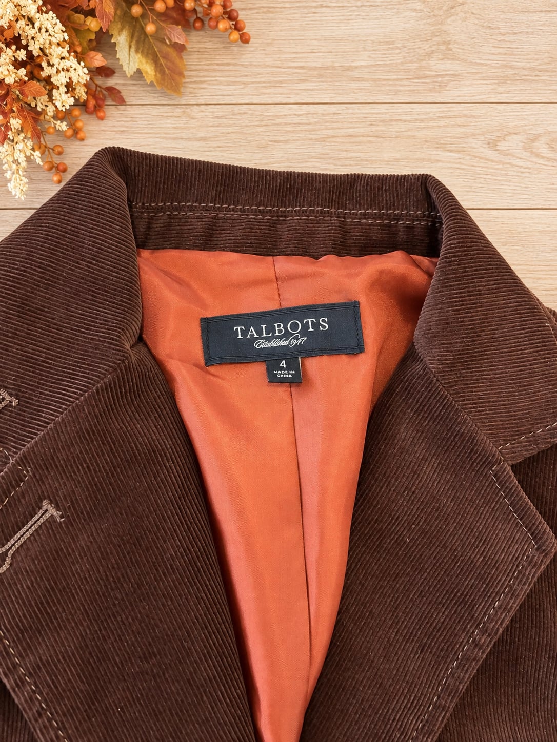 Talbots Brown Corduroy Blazer Size 4 Chocolate Brown Cotton Fall Jacket 5