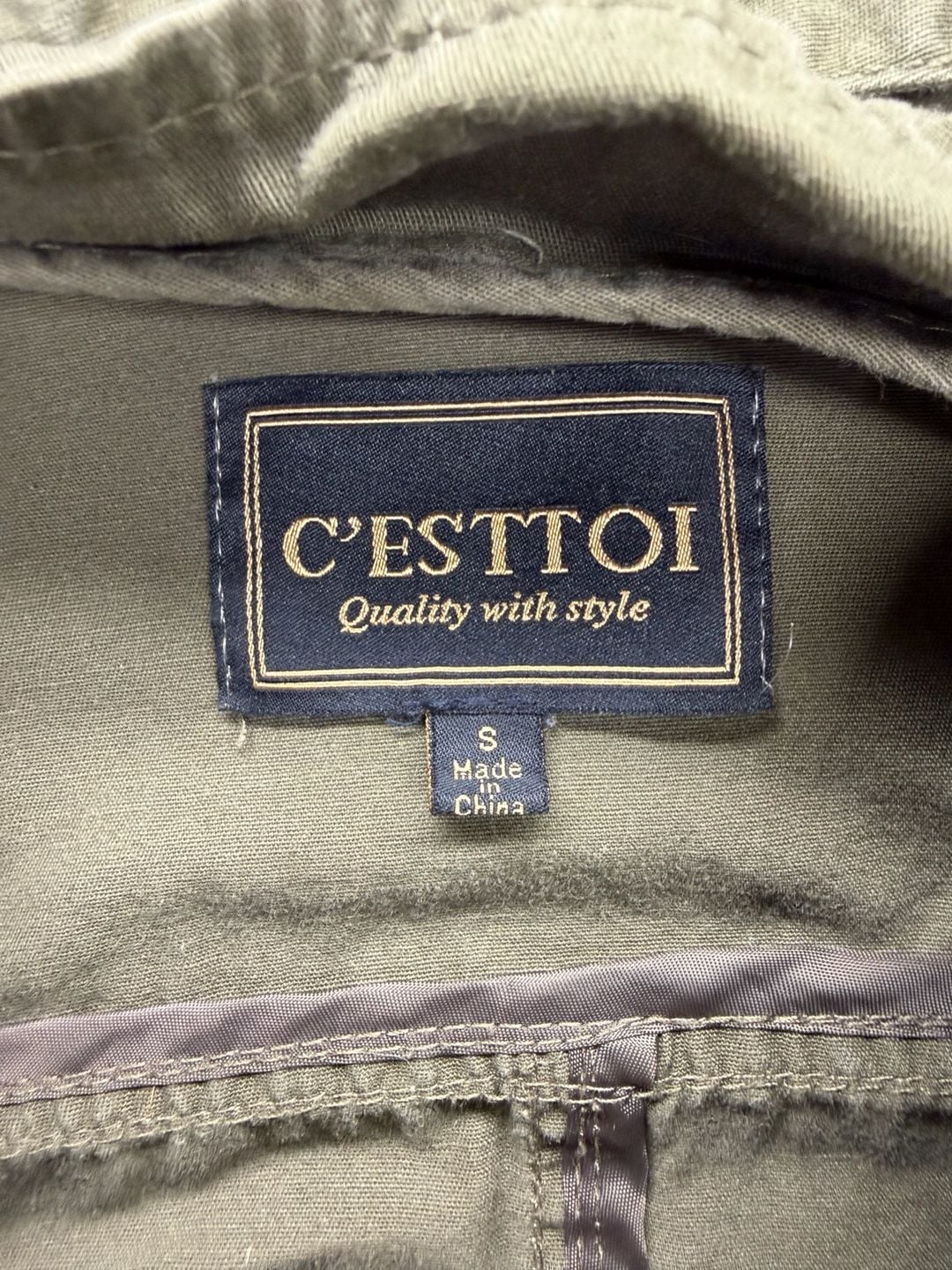 C'ESTTOI Army Green Hooded Utility Jacket Size S 3