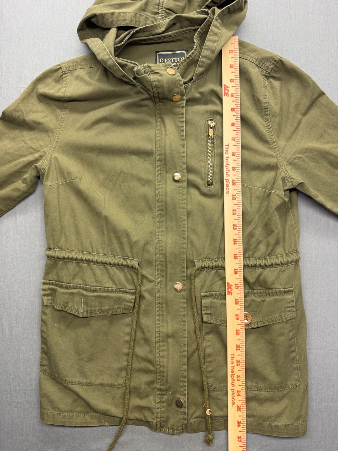 C'ESTTOI Army Green Hooded Utility Jacket Size S 4