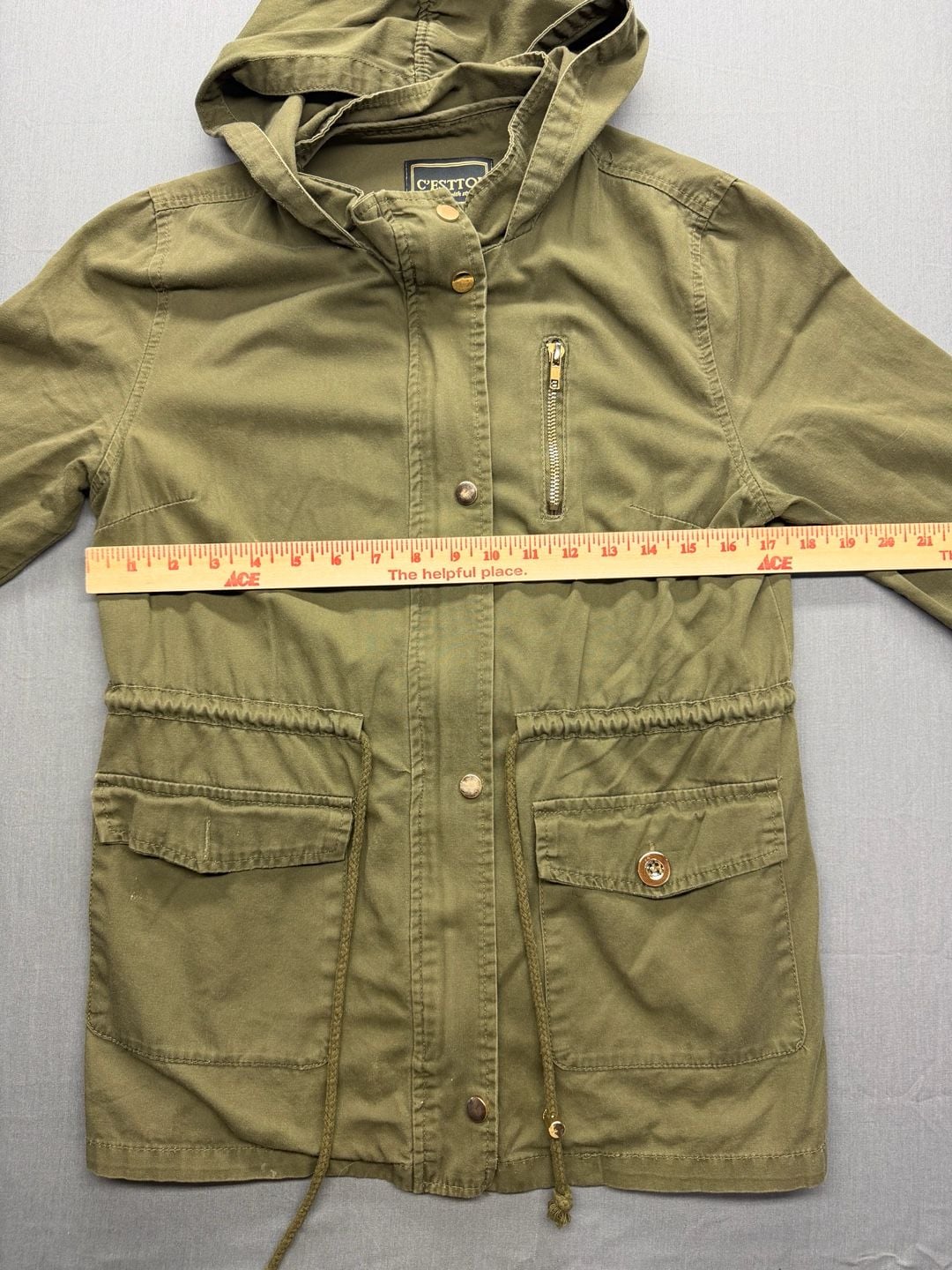 C'ESTTOI Army Green Hooded Utility Jacket Size S 5