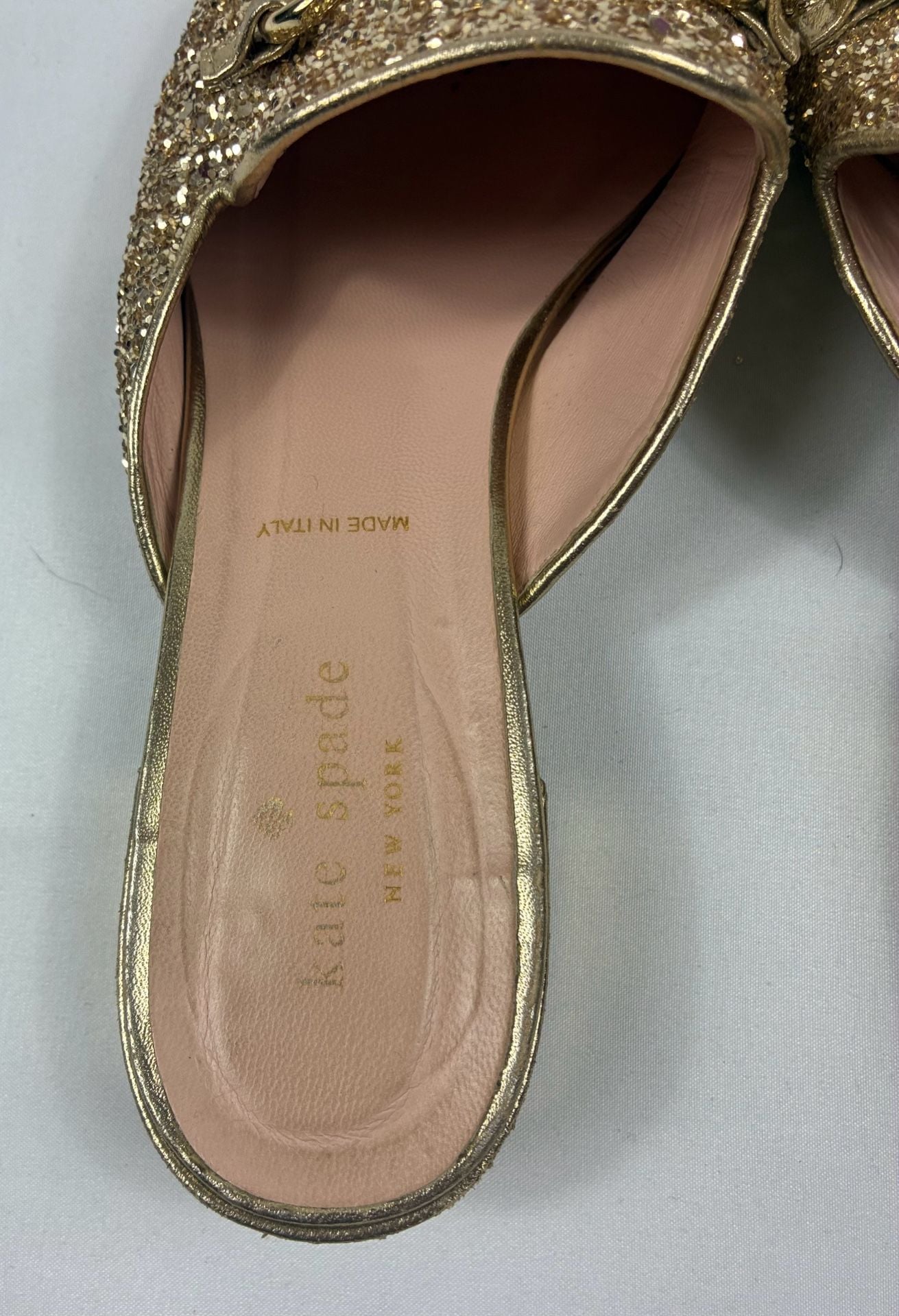 Kate Spade Glendi Mules Size 8 M Gold Glitter Chain Loafer Shoes 5
