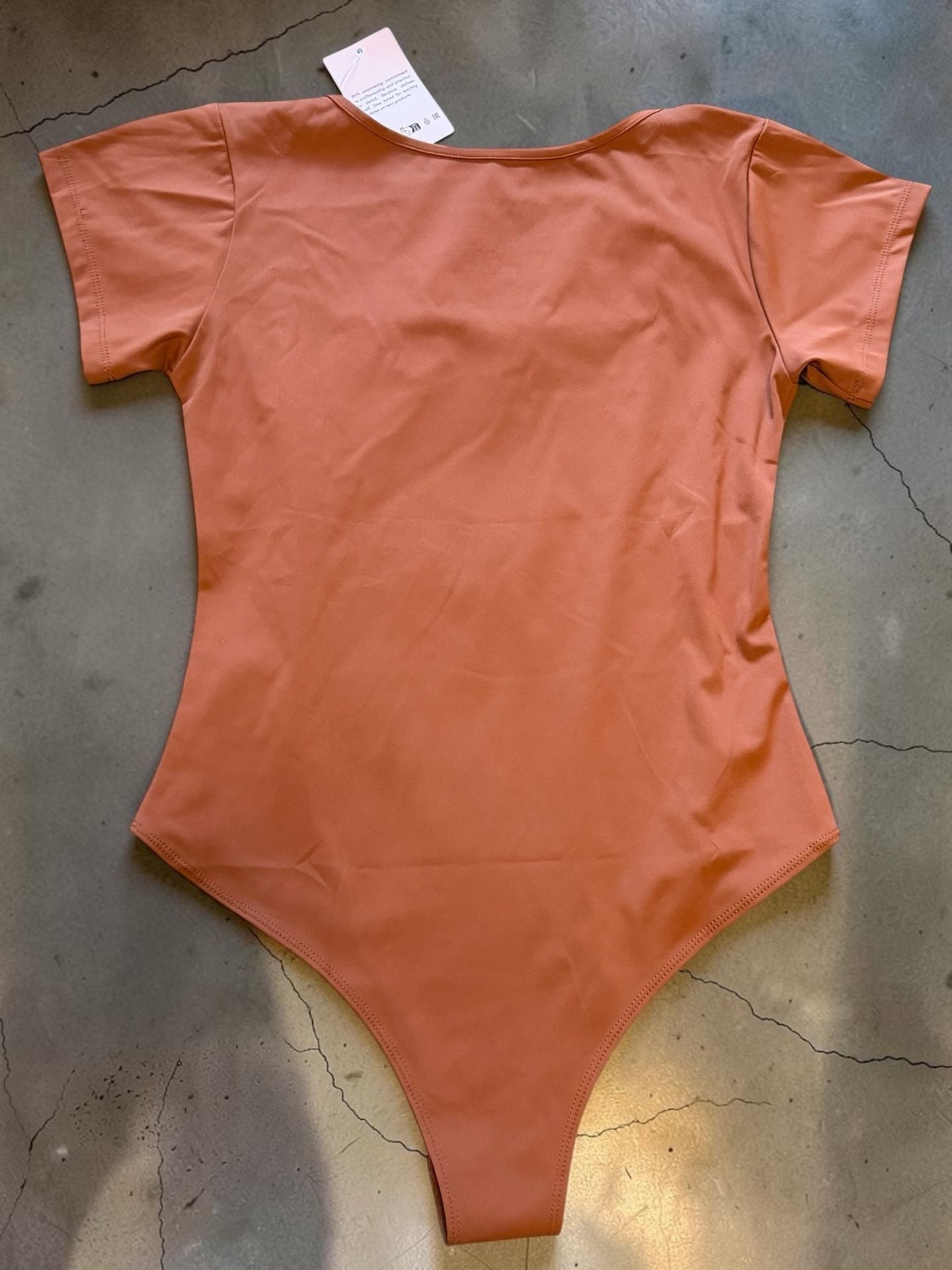 Berylove Short Sleeve Bodysuit Size S Terracotta Square Neck 3