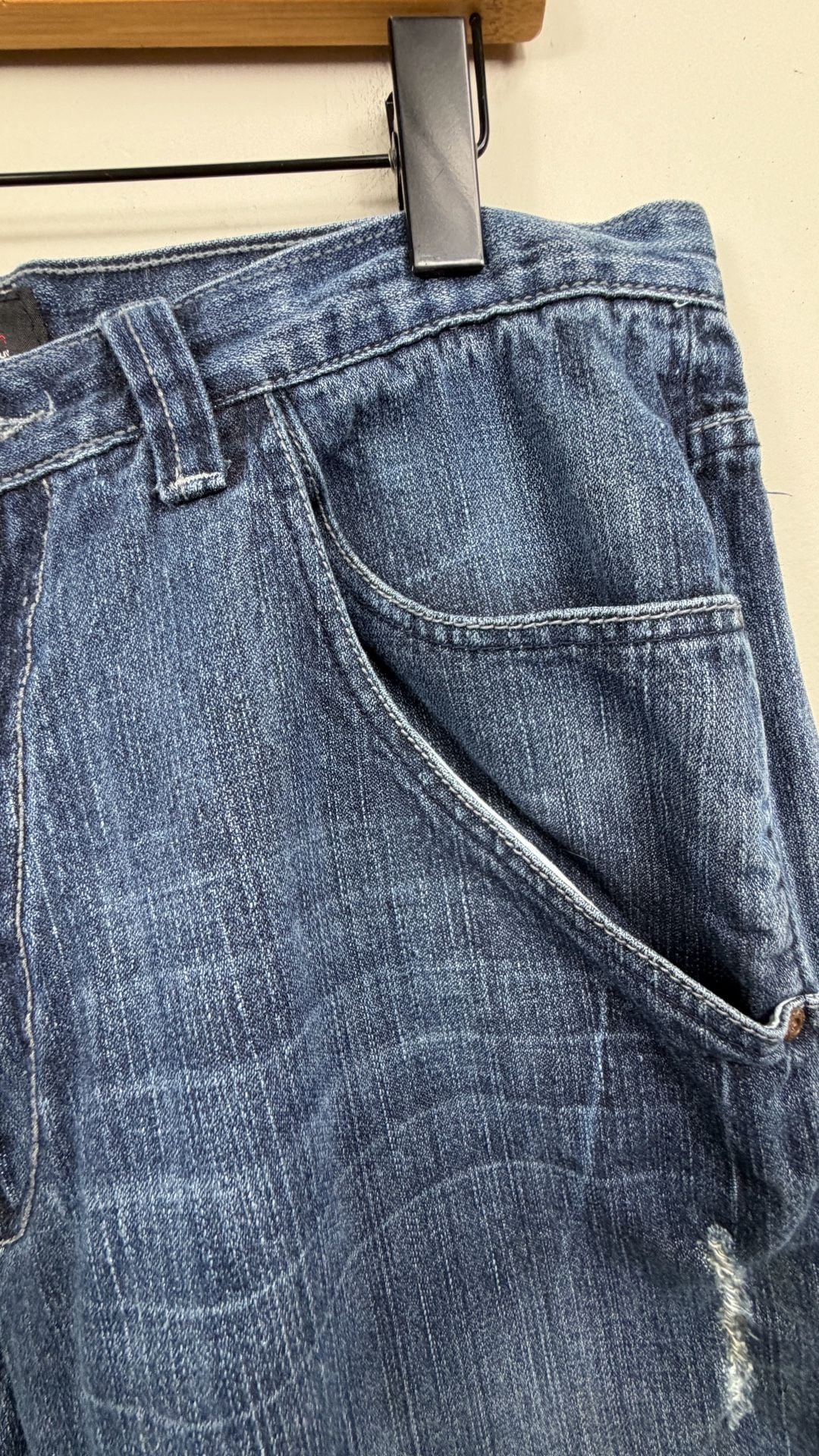 Jean Station Denim Shorts Size 38 Y2K Embroidered Pockets 3