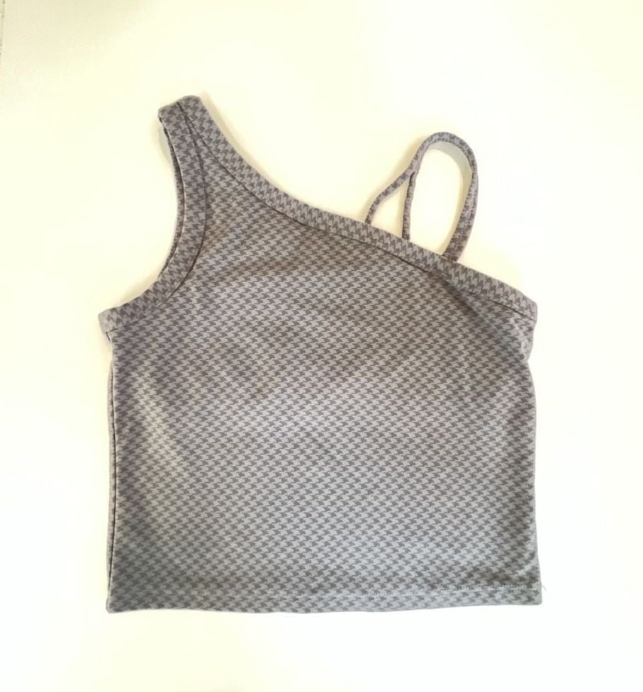 Girls All in Motion Asymmetrical Crop Top Size M(8) Gray Houndstooth 2