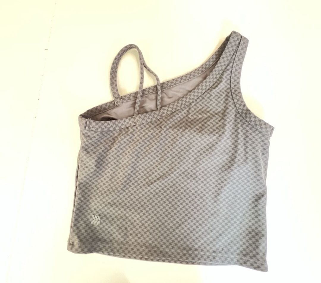 Girls All in Motion Asymmetrical Crop Top Size M(8) Gray Houndstooth 4