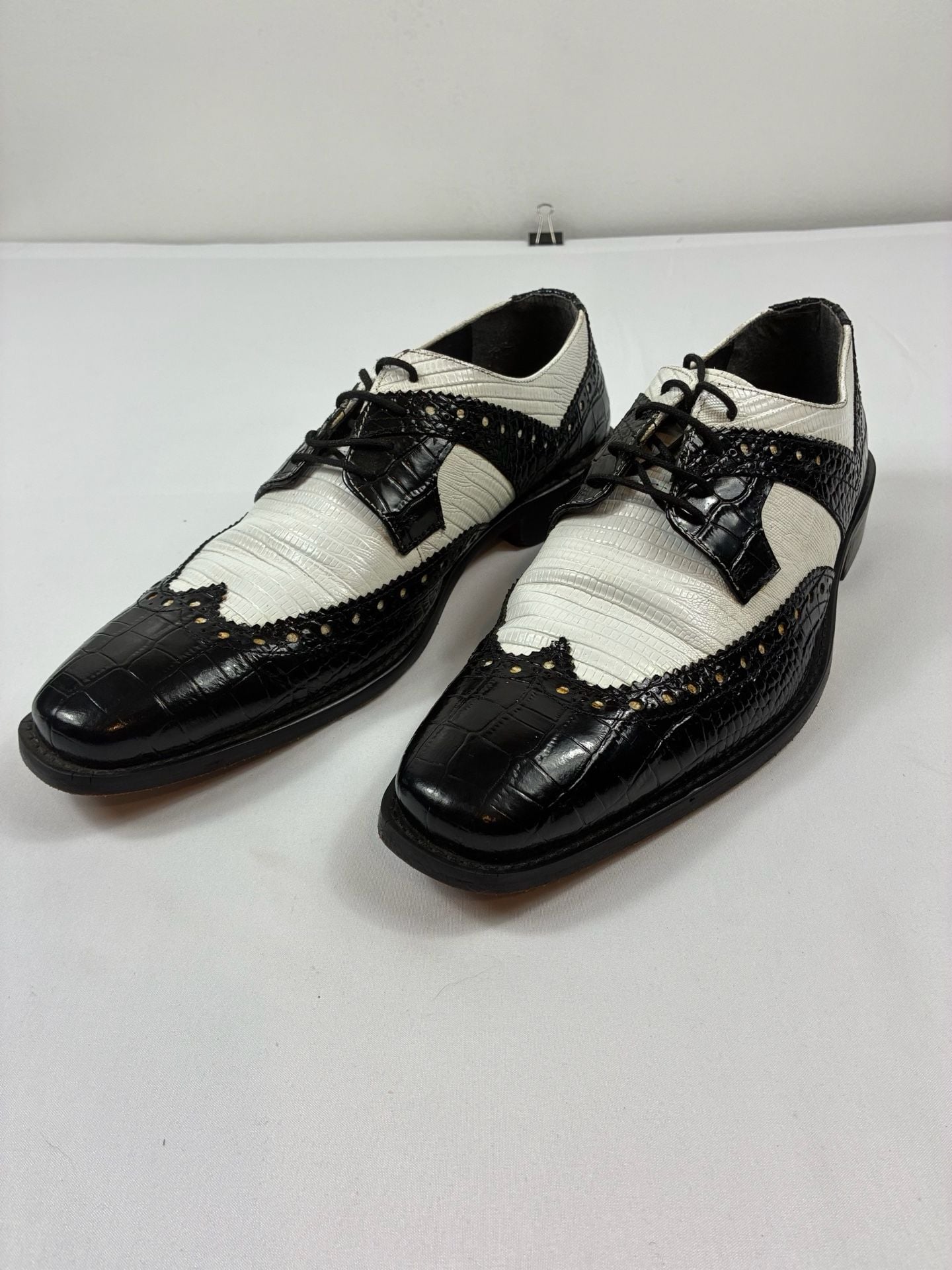 Stacy Adams 25167 Oxford Size 10.5M Black White Leather Wingtip Shoes 2