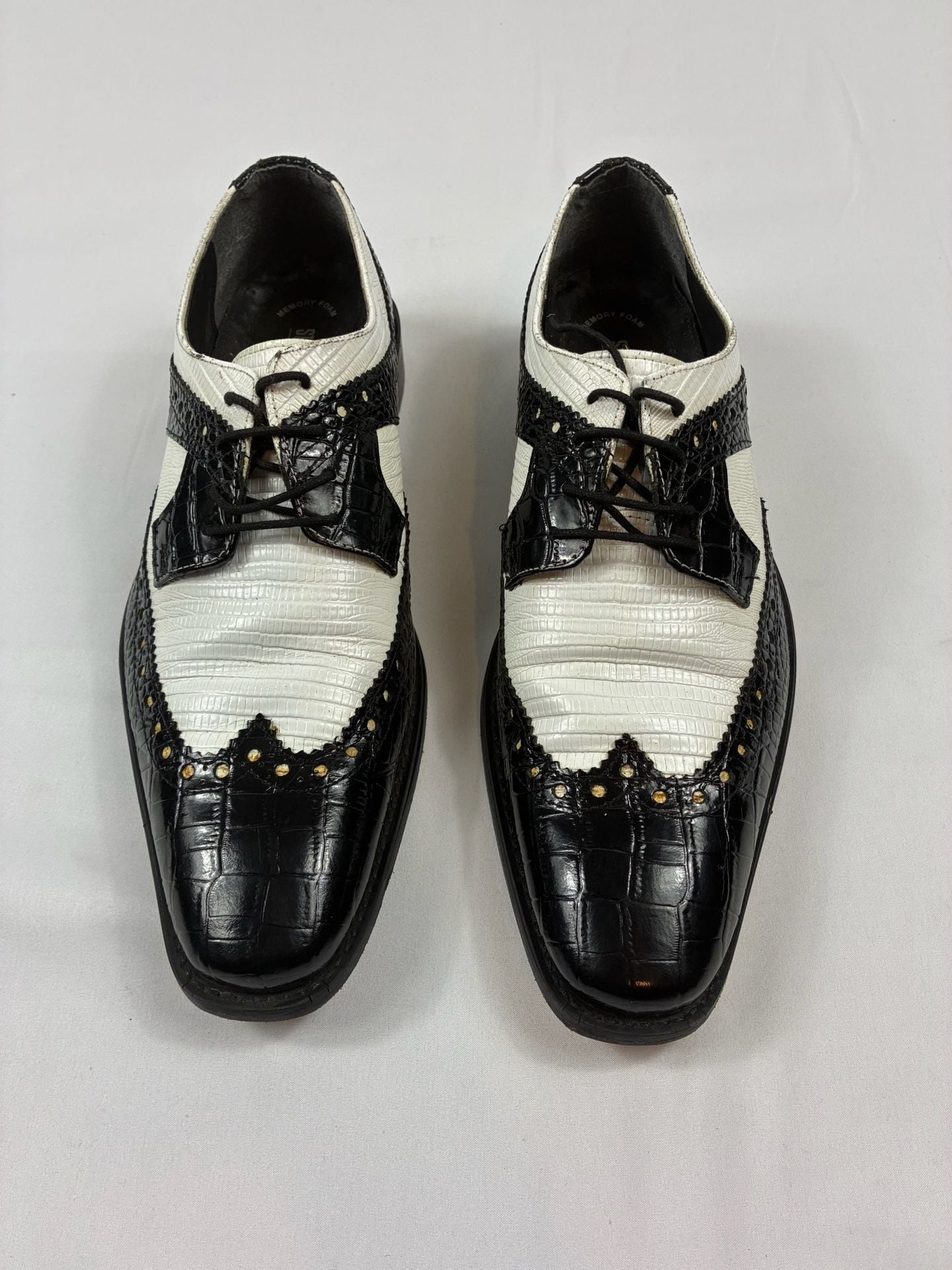 Stacy Adams 25167 Oxford Size 10.5M Black White Leather Wingtip Shoes 3