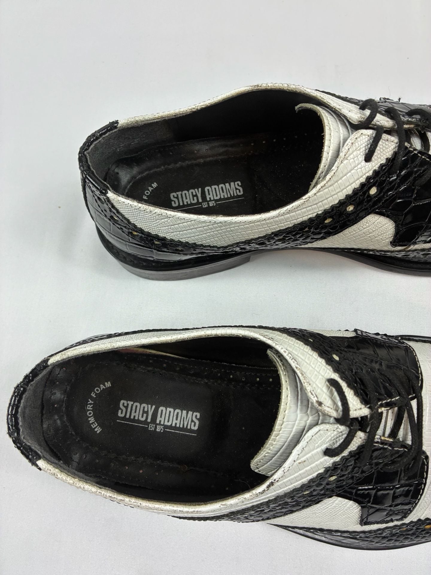 Stacy Adams 25167 Oxford Size 10.5M Black White Leather Wingtip Shoes 6