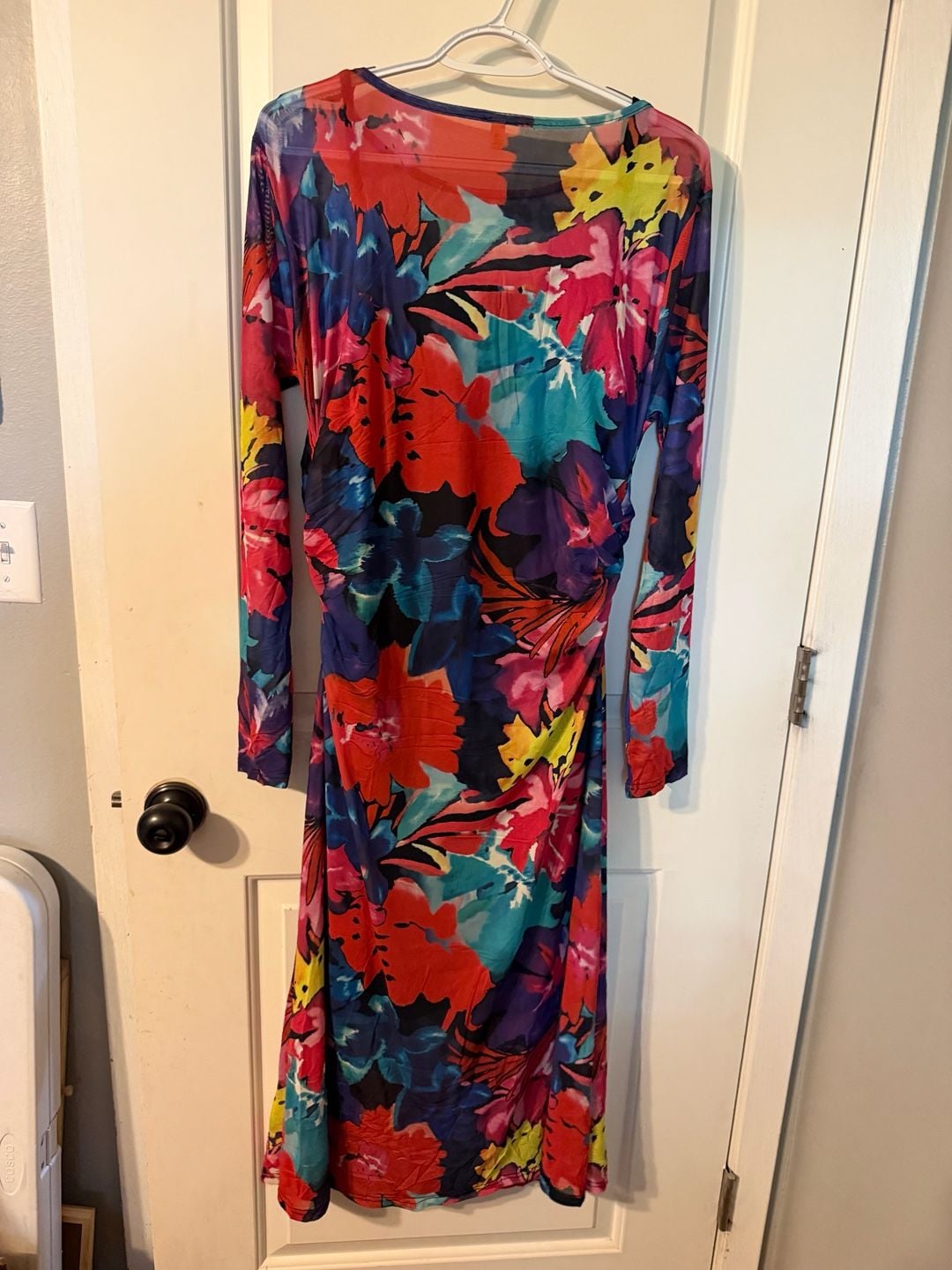 Floral Mesh Ruched Long Sleeve Maxi Dress Size 1XL Multicolor 6