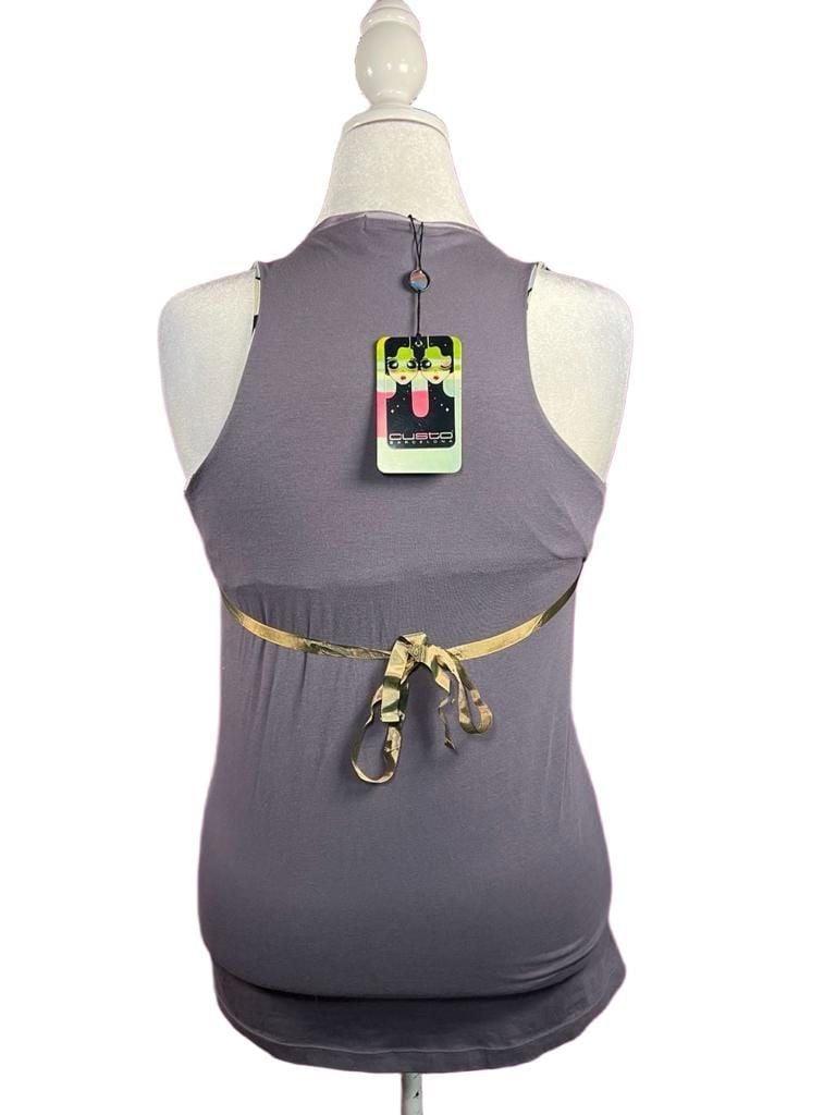Custo Barcelona Y2K Vintage Graphic V Neck Top Gold Silver Size 4 L NWT 9