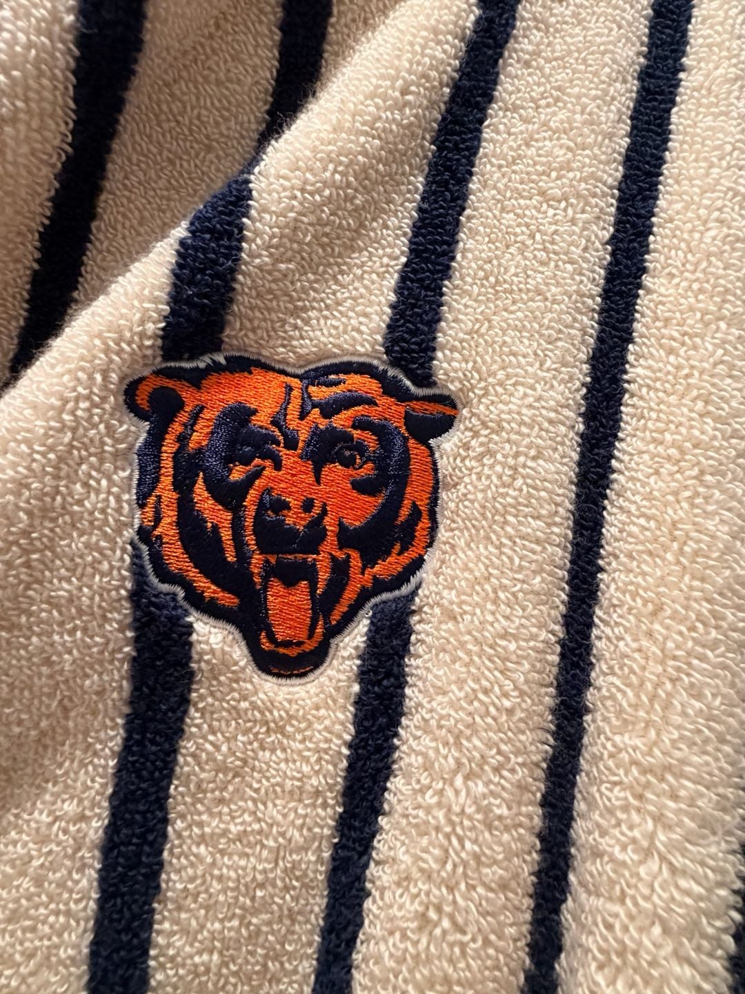 Chicago Bears NFL Brooklinen Striped Cotton Terry Bathrobe Navy Cream 3