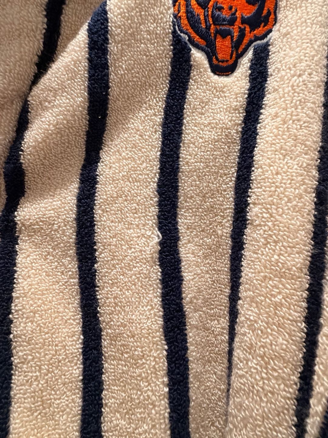 Chicago Bears NFL Brooklinen Striped Cotton Terry Bathrobe Navy Cream 6