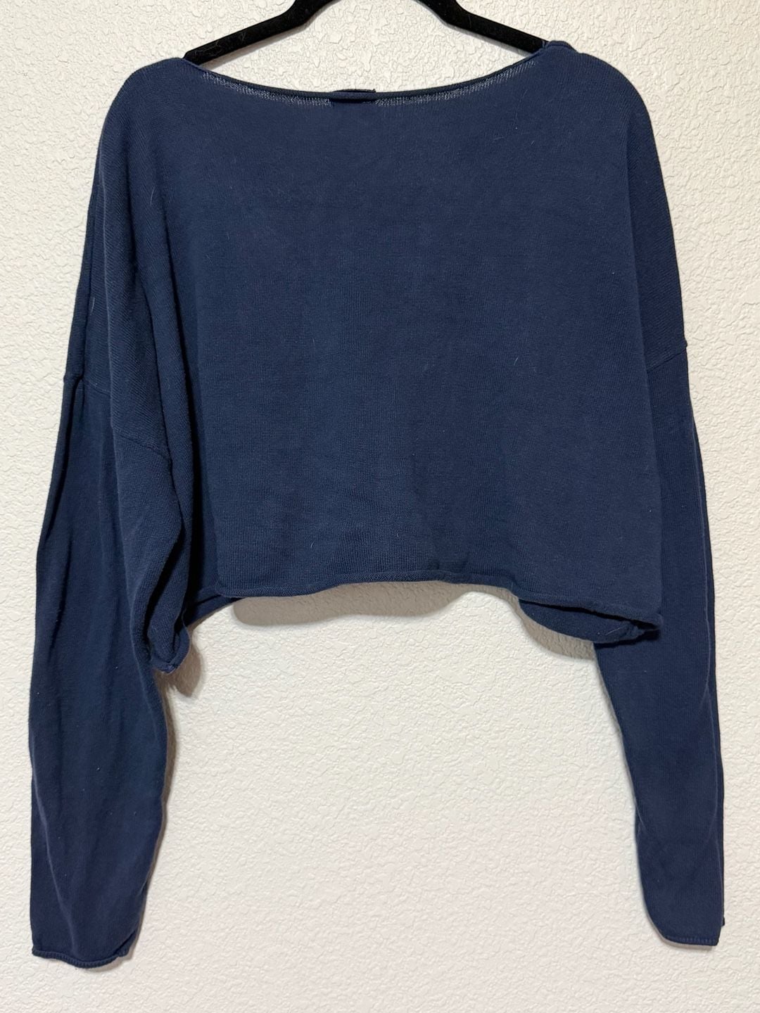 John Galt California Navy Crop Sweater One Size Blue Cotton Knit Scoop Neck 7