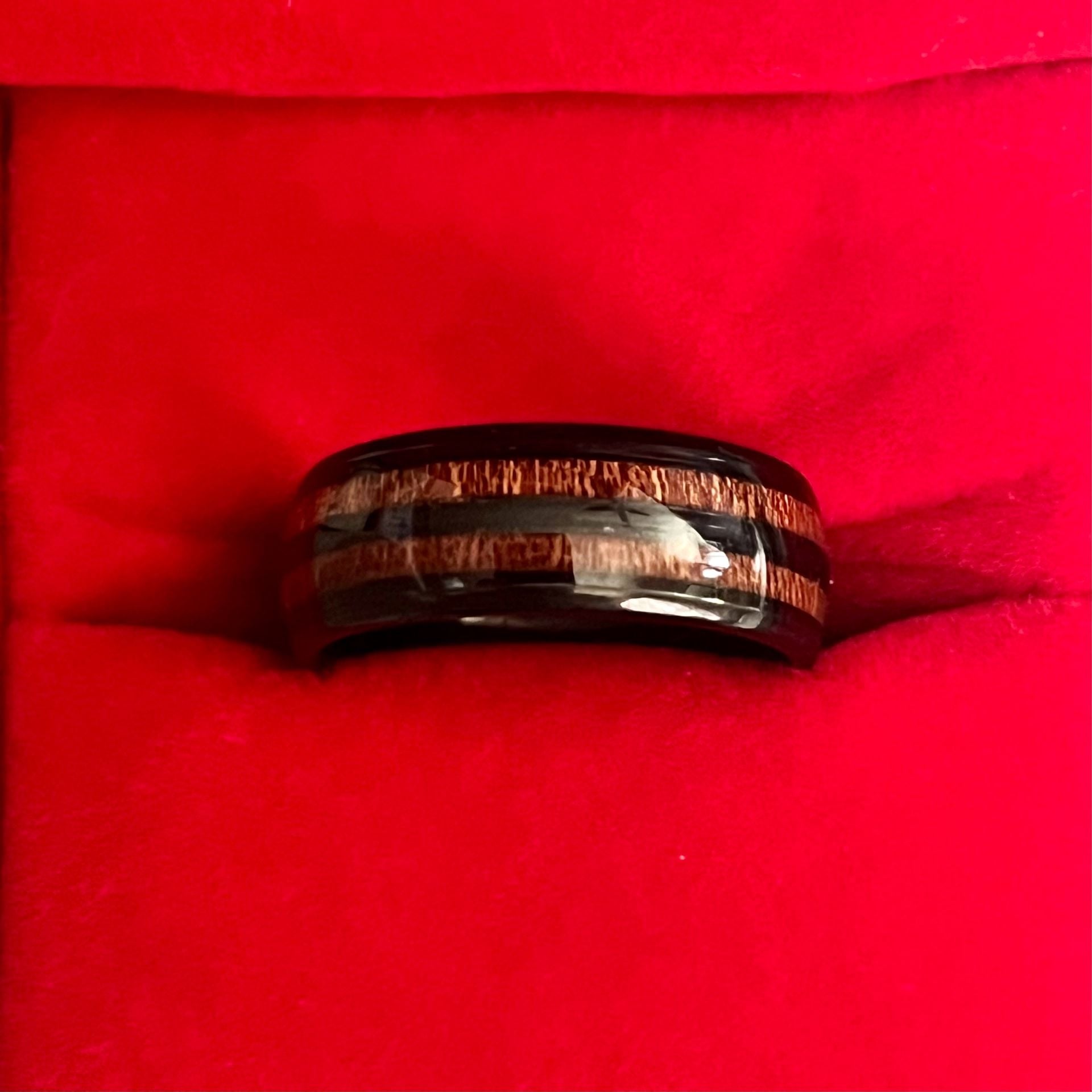 Tungsten Black Koa Wood Inlay 8mm Titanium Steel Band Size 9 1