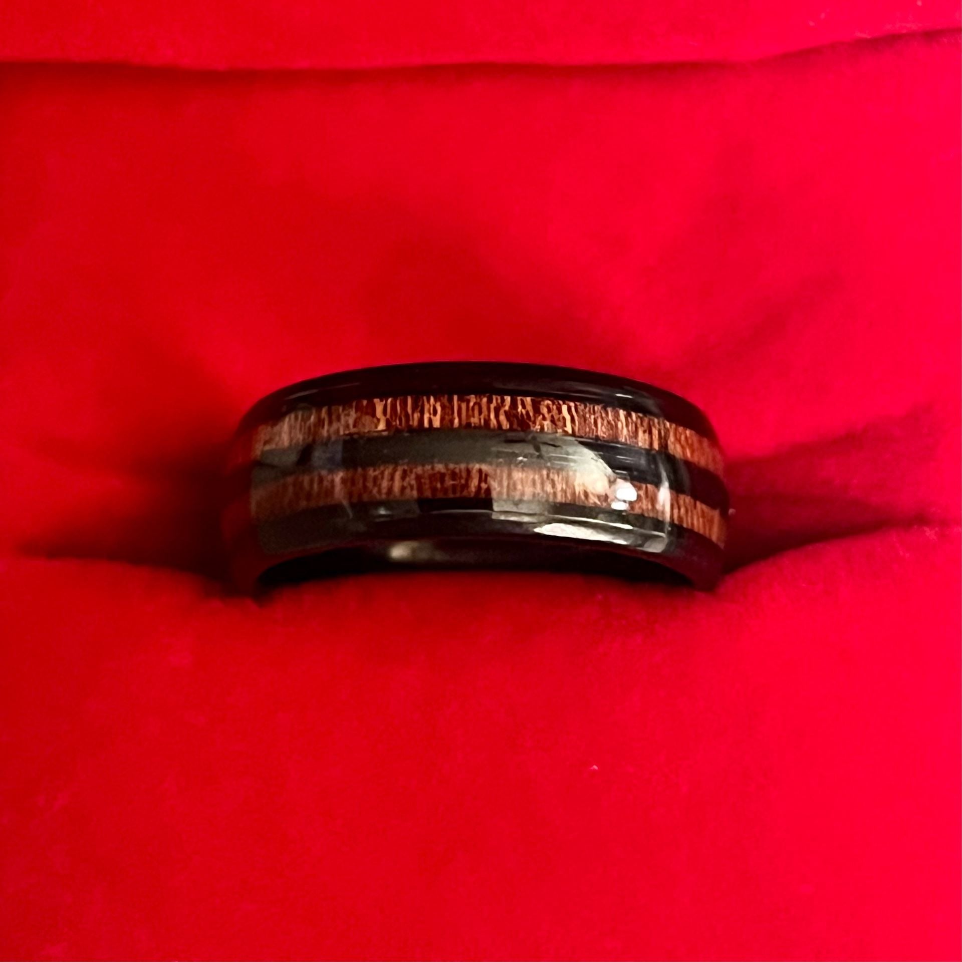 Tungsten Black Koa Wood Inlay 8mm Titanium Steel Band Size 9 2