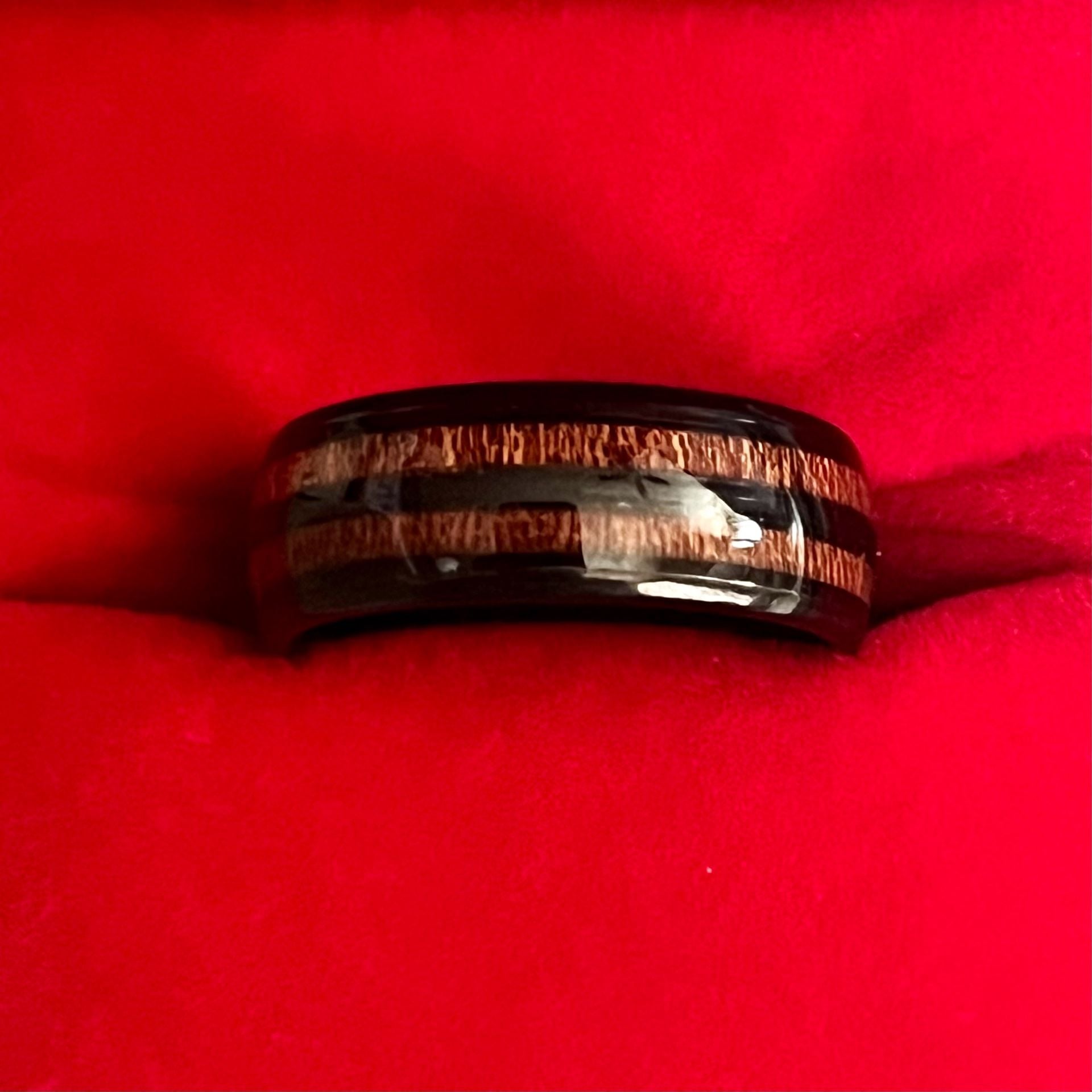 Tungsten Black Koa Wood Inlay 8mm Titanium Steel Band Size 9 3