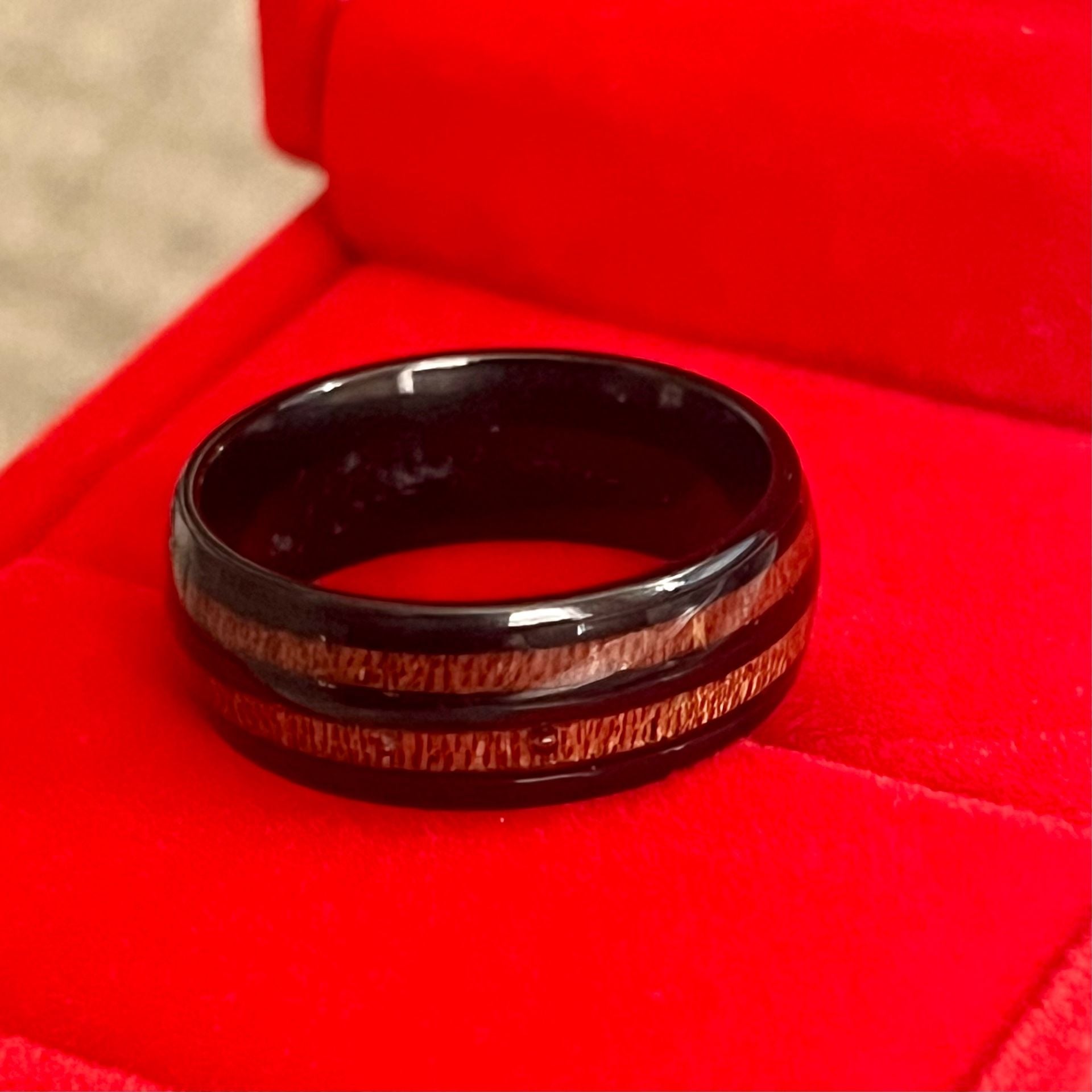 Tungsten Black Koa Wood Inlay 8mm Titanium Steel Band Size 9 4