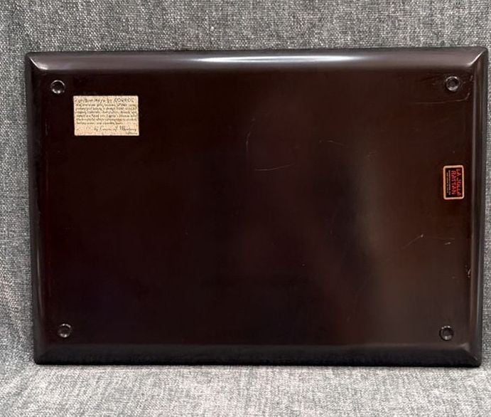 Couroc Serving Tray Size 12.5x8.5 Black Goldfish Fish Inlaid Design 2