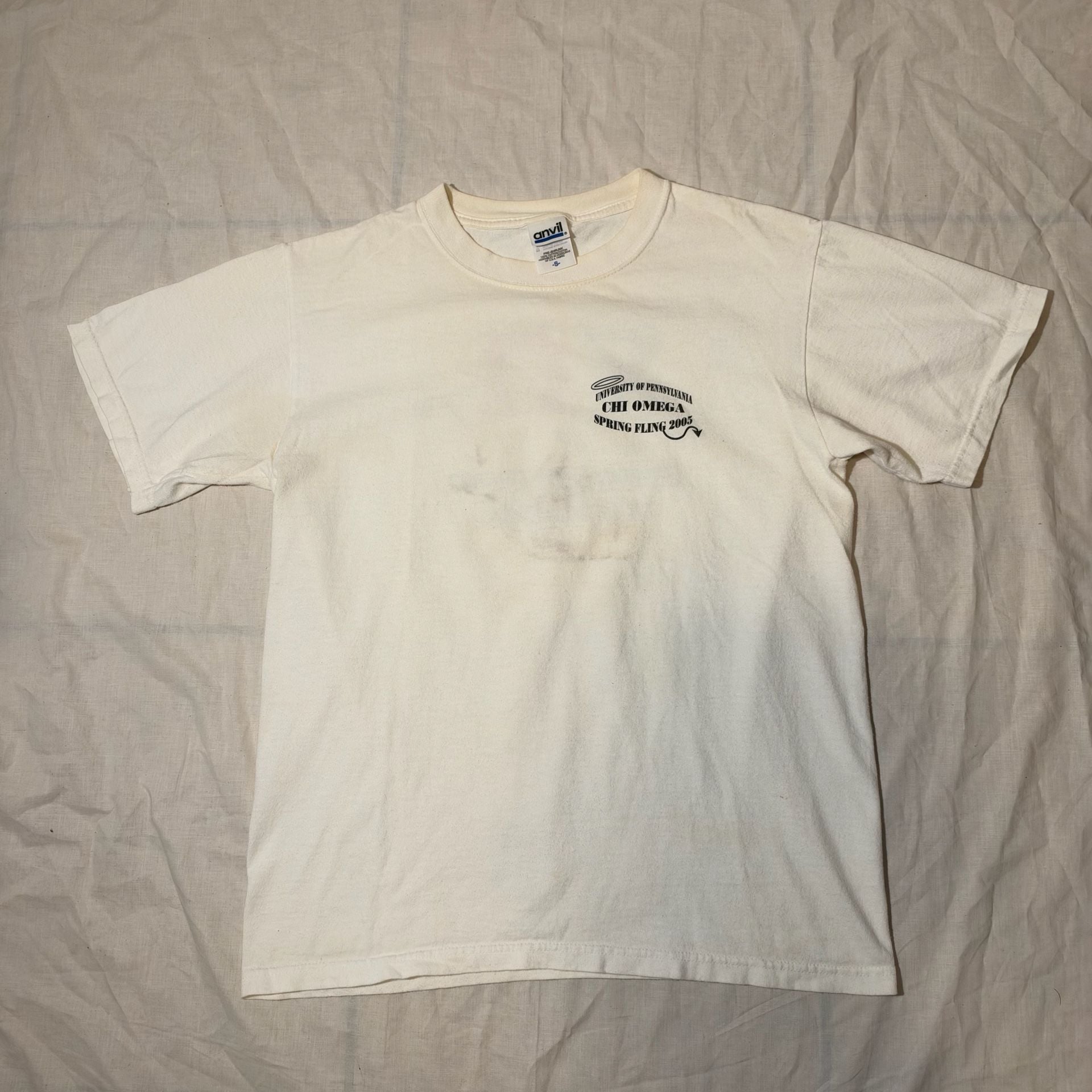 Vintage Chi Omega Being Bad Never Felt So Good Graphic T-Shirt White Size S 4