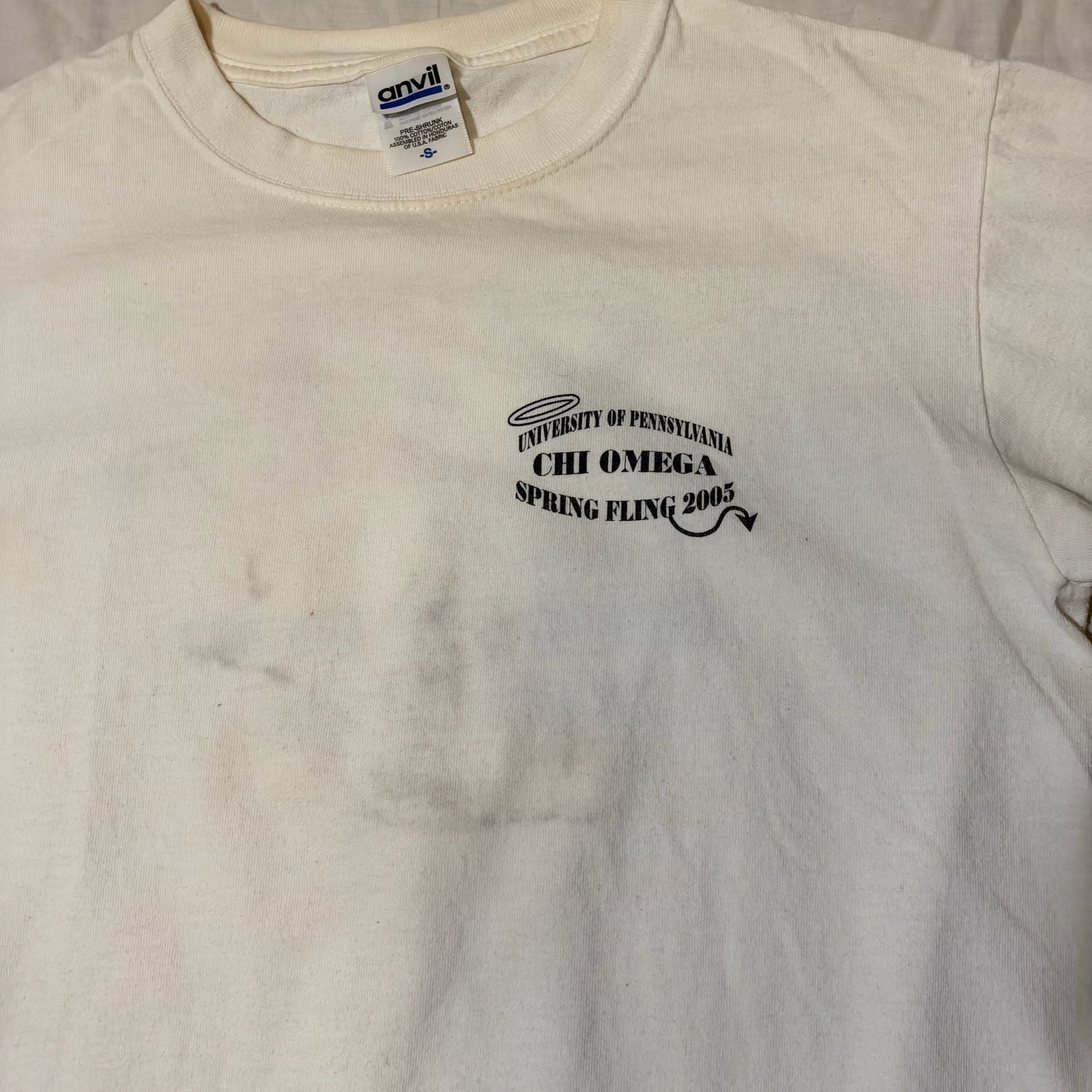 Vintage Chi Omega Being Bad Never Felt So Good Graphic T-Shirt White Size S 5