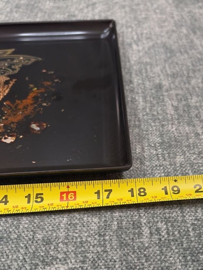 Couroc Serving Tray Size 12.5x8.5 Black Goldfish Fish Inlaid Design 3