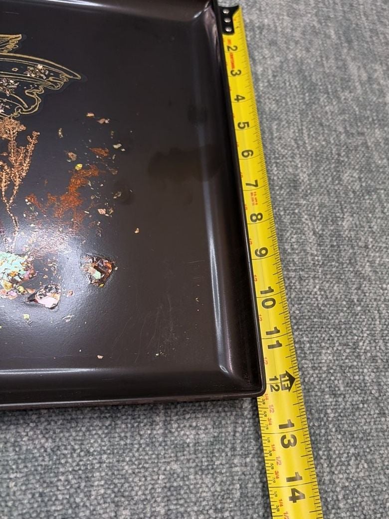 Couroc Serving Tray Size 12.5x8.5 Black Goldfish Fish Inlaid Design 4