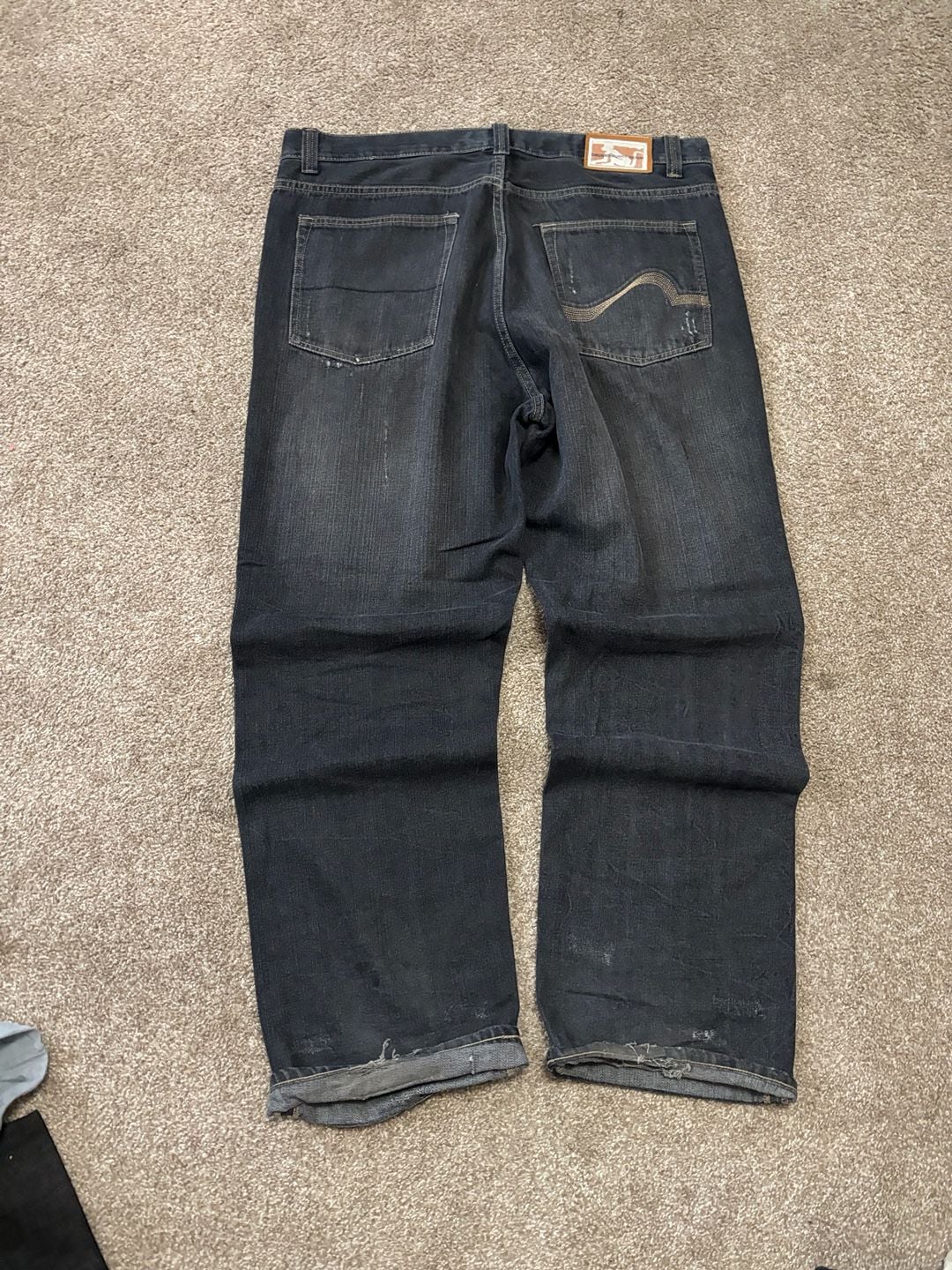 Early 2000s Drunkmunky Relaxed Straight Denim Jeans 40x34 Black Distressed Y2K 2