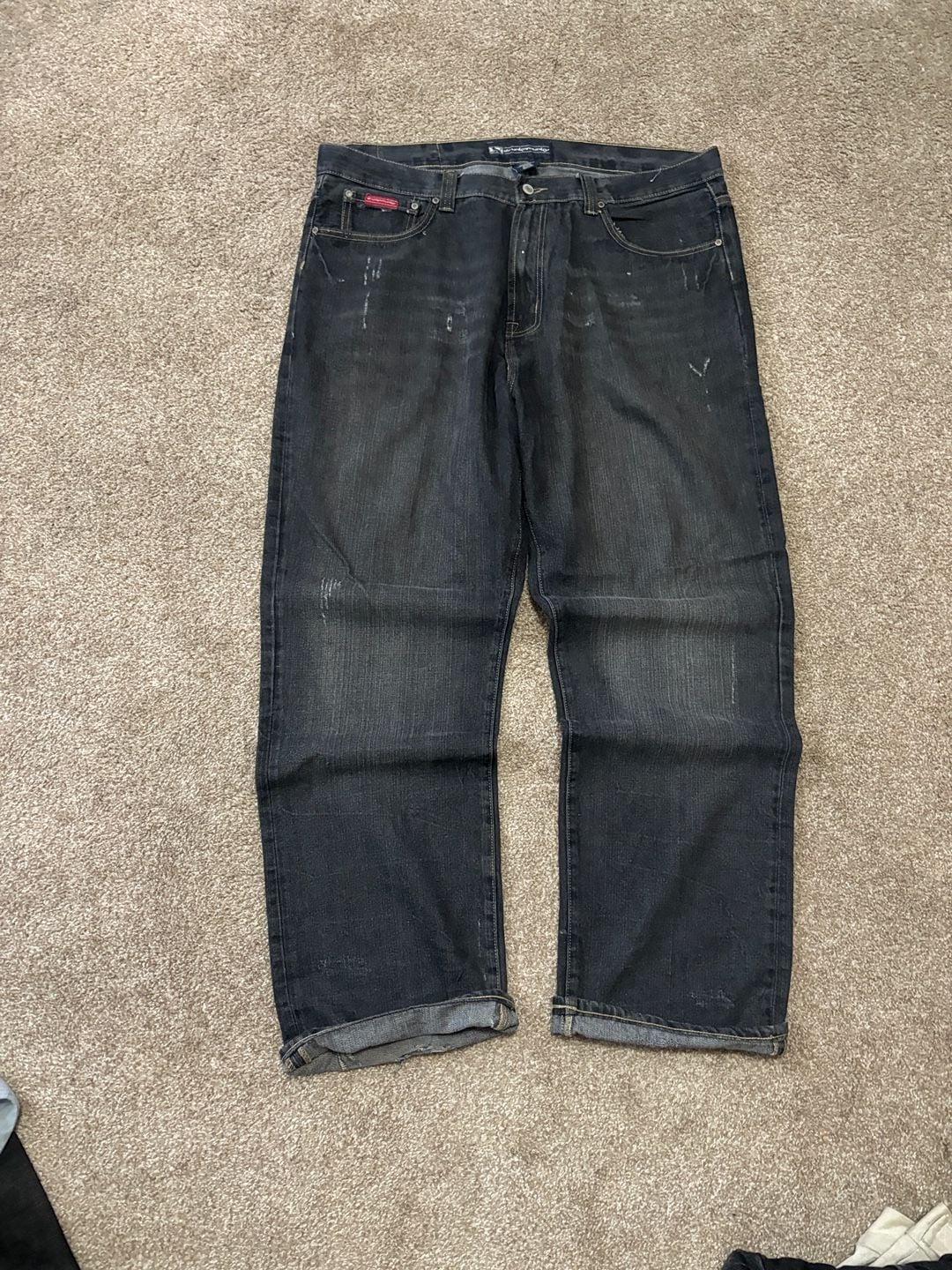 Early 2000s Drunkmunky Relaxed Straight Denim Jeans 40x34 Black Distressed Y2K 3