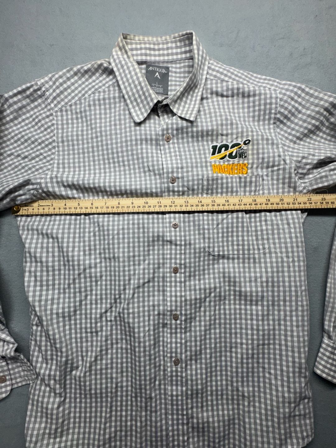 Antigua Green Bay Packers 100 Gingham Long Sleeve Button Up Shirt L 7