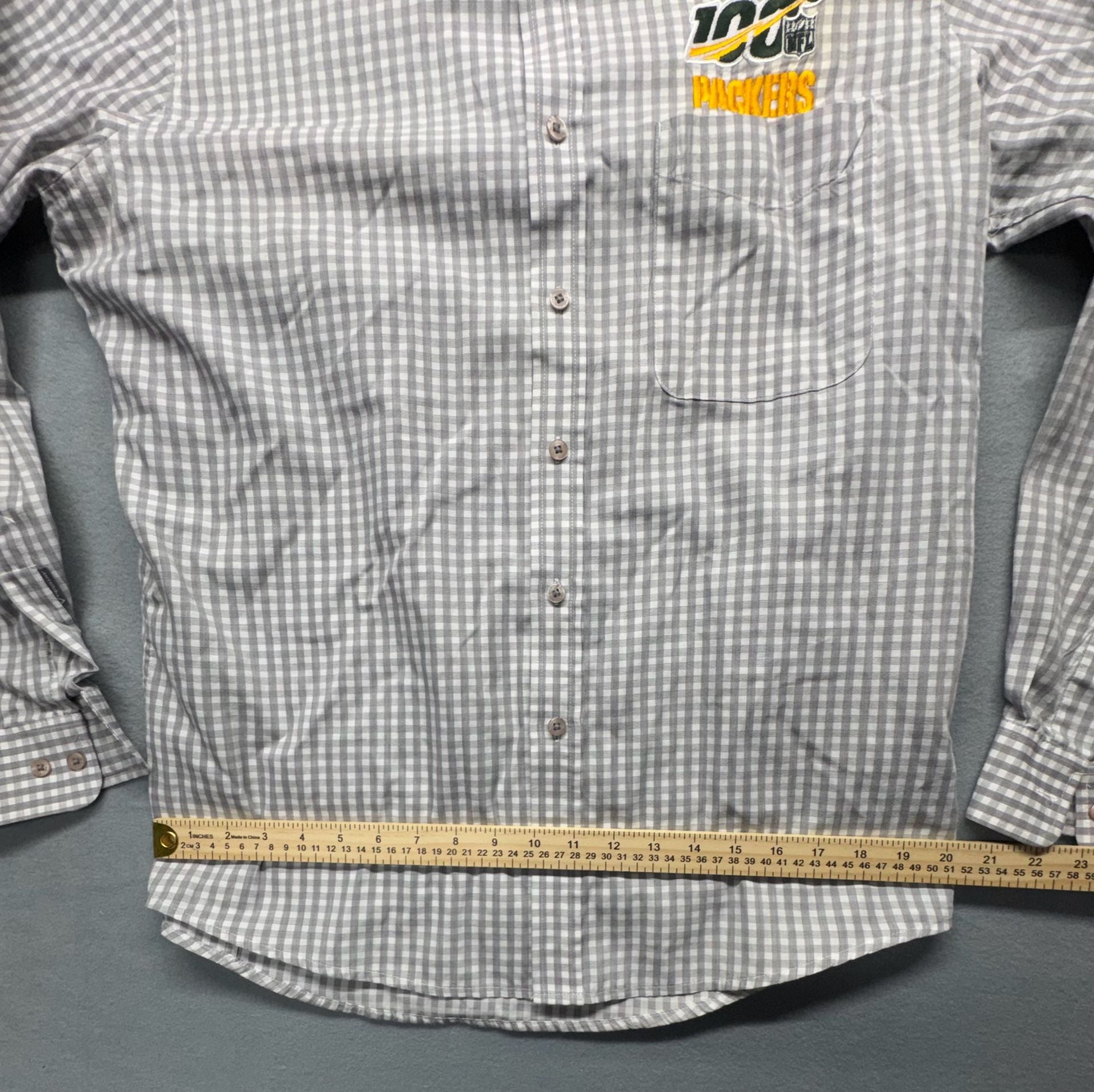 Antigua Green Bay Packers 100 Gingham Long Sleeve Button Up Shirt L 8