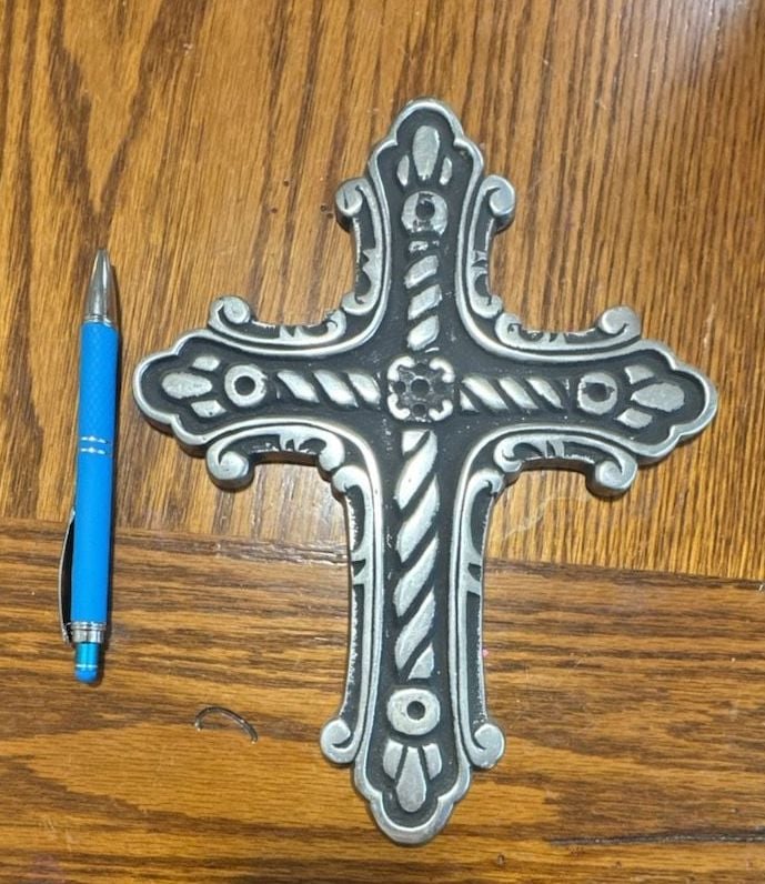 Vintage Metal Wall Hanging Cross Silver Tone Plaque Twisted Rope Design 2
