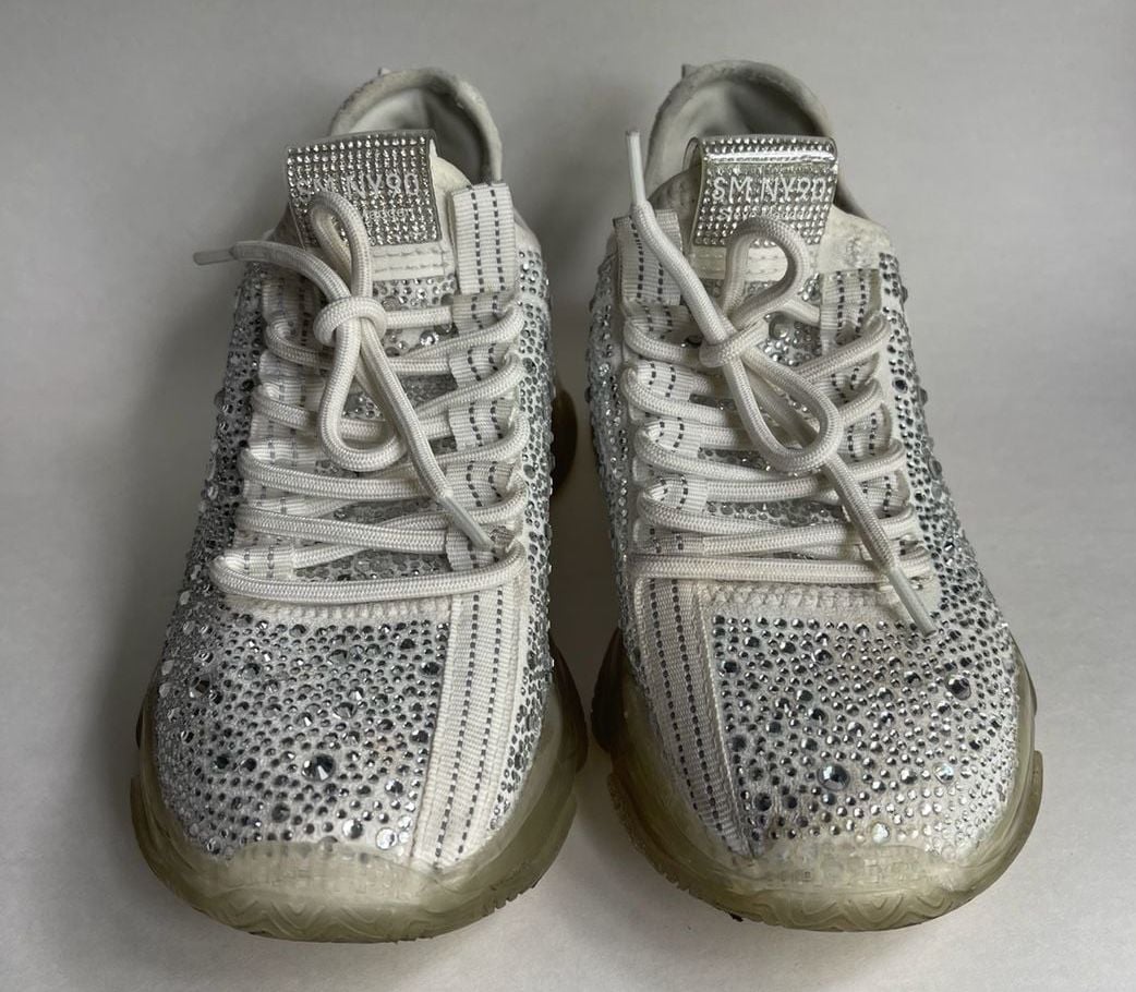 Steve Madden Maxima-R Rhinestone Chunky Sneakers White 2