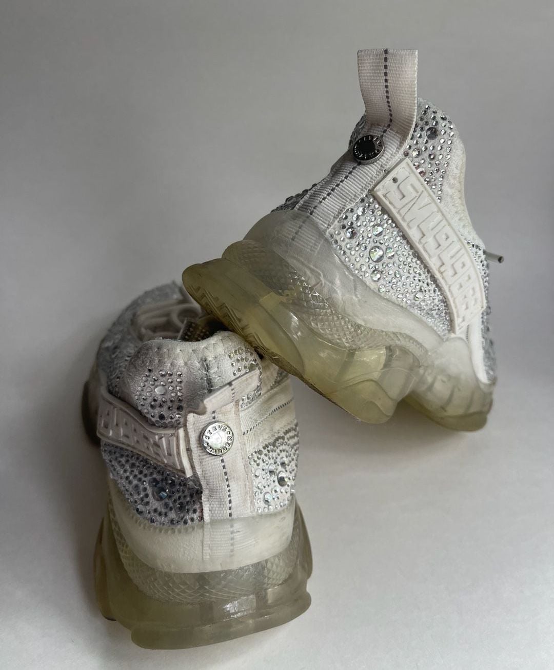 Steve Madden Maxima-R Rhinestone Chunky Sneakers White 7