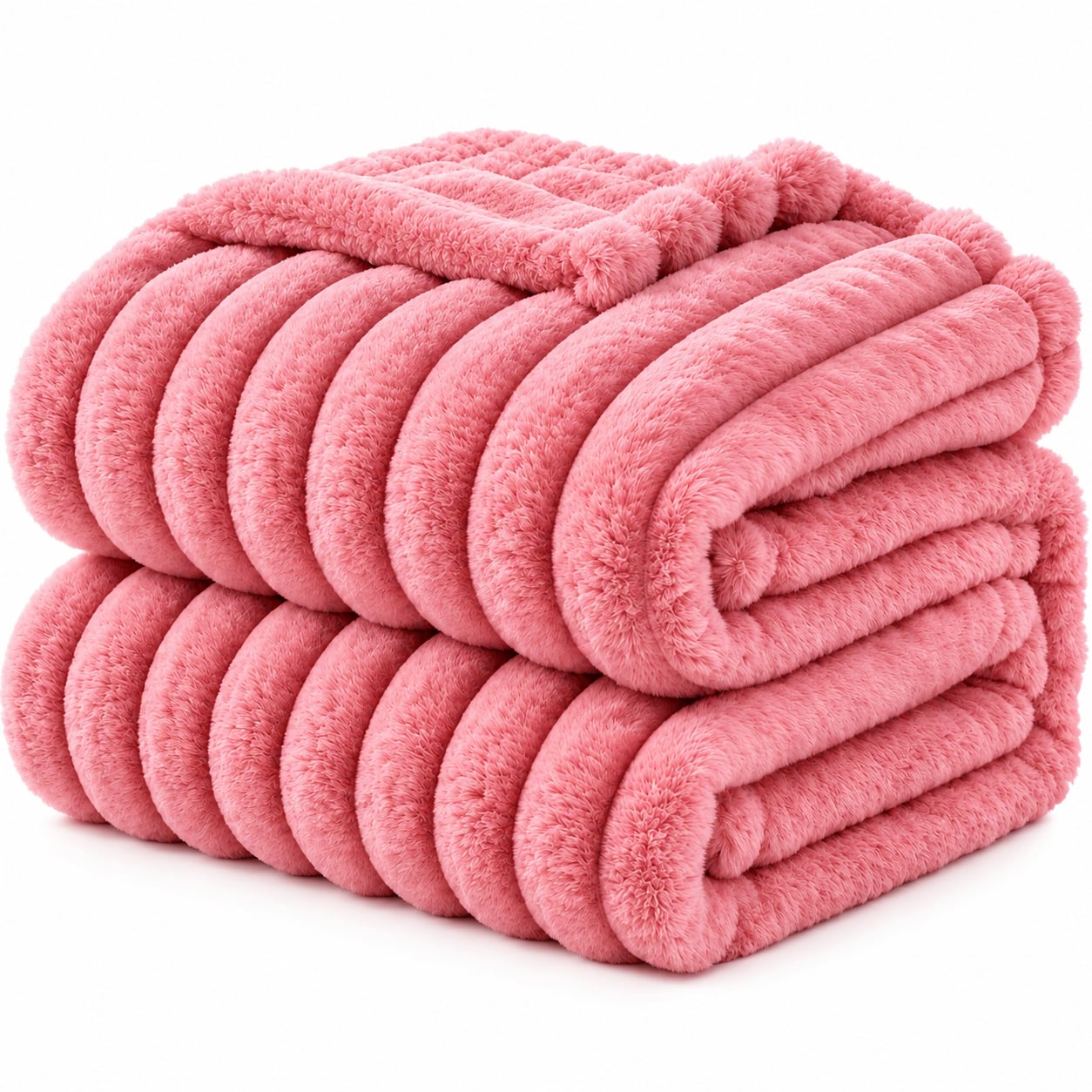 JML Lightweight Ribbed Cord Flannel Fleece Blanket 71 in. x 79 in. Pink 1