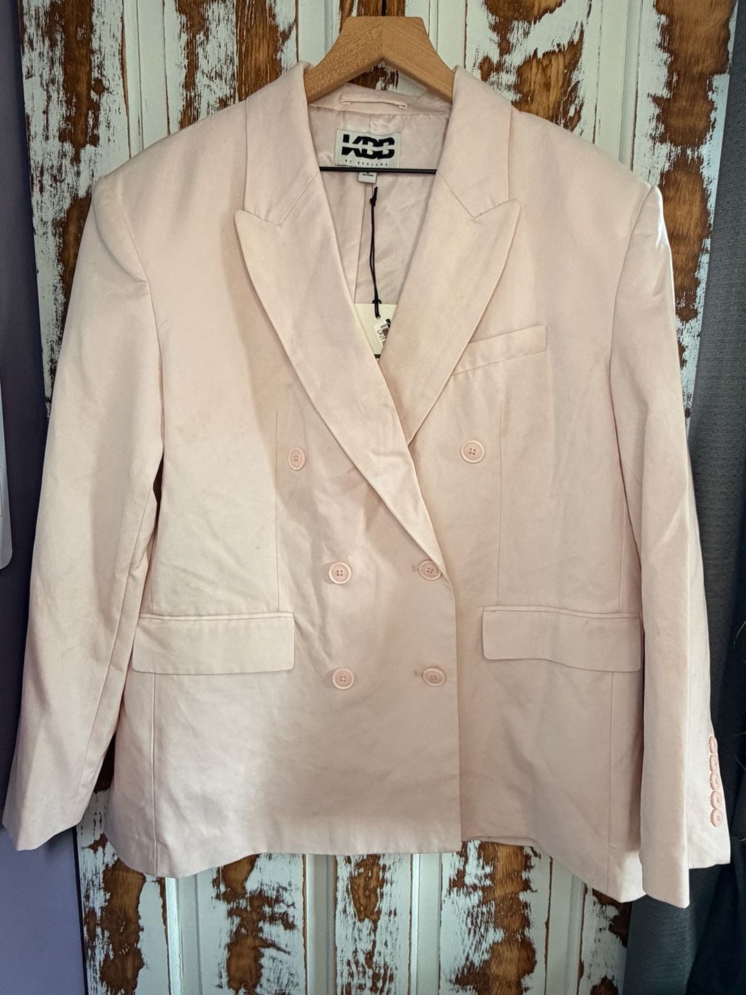 KBB by Kahlana Women’s Double Breasted Blazer Size L Pink Cotton Linen NWT 1