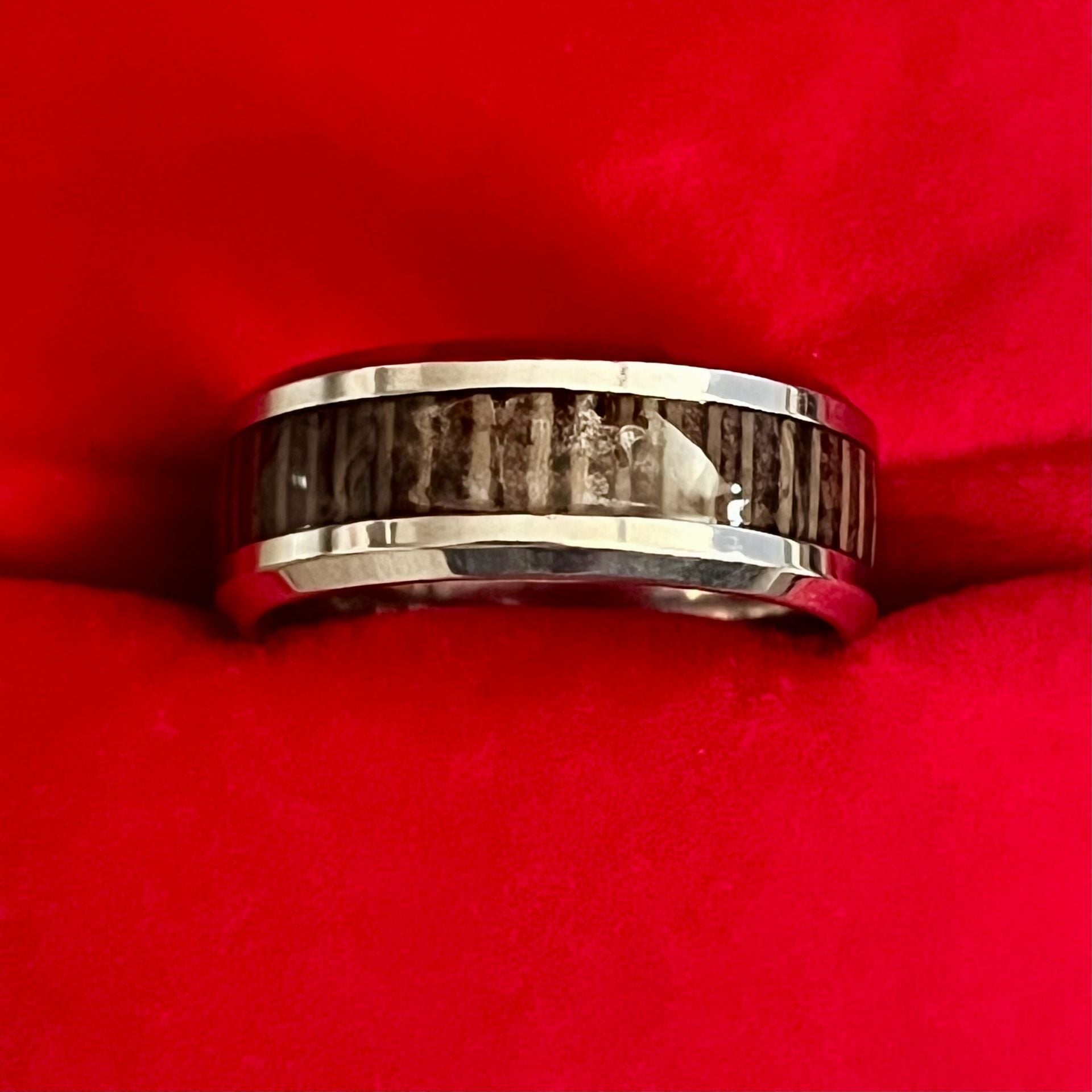 Tungsten Antler And Wood Inlay Polished Finish 8mm Band Ring Size 9-Unisex 2