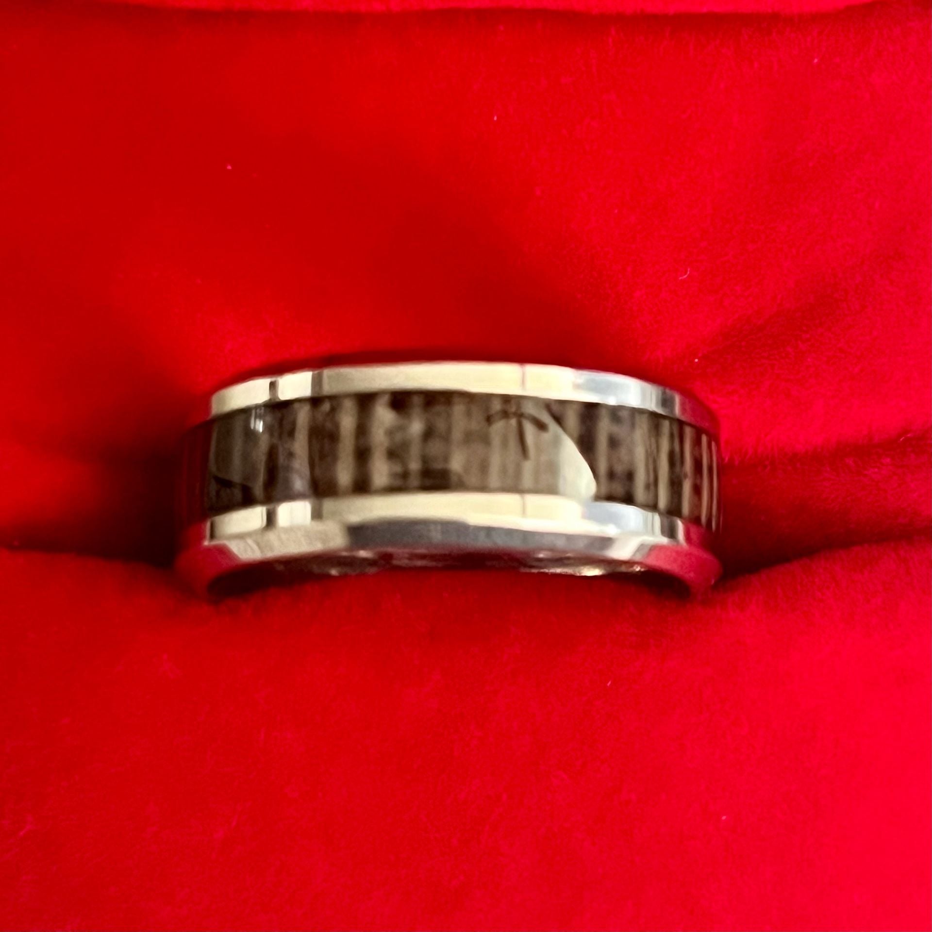Tungsten Antler And Wood Inlay Polished Finish 8mm Band Ring Size 9-Unisex 4