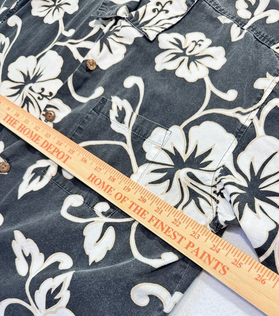 Vintage Toes on the Nose Men’s XL Hawaiian Shirt Black Hibiscus Aloha Surf 5