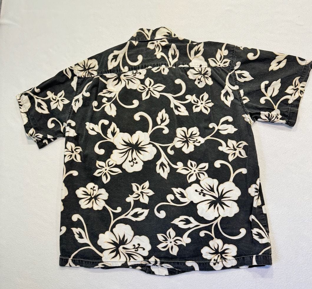 Vintage Toes on the Nose Men’s XL Hawaiian Shirt Black Hibiscus Aloha Surf 7