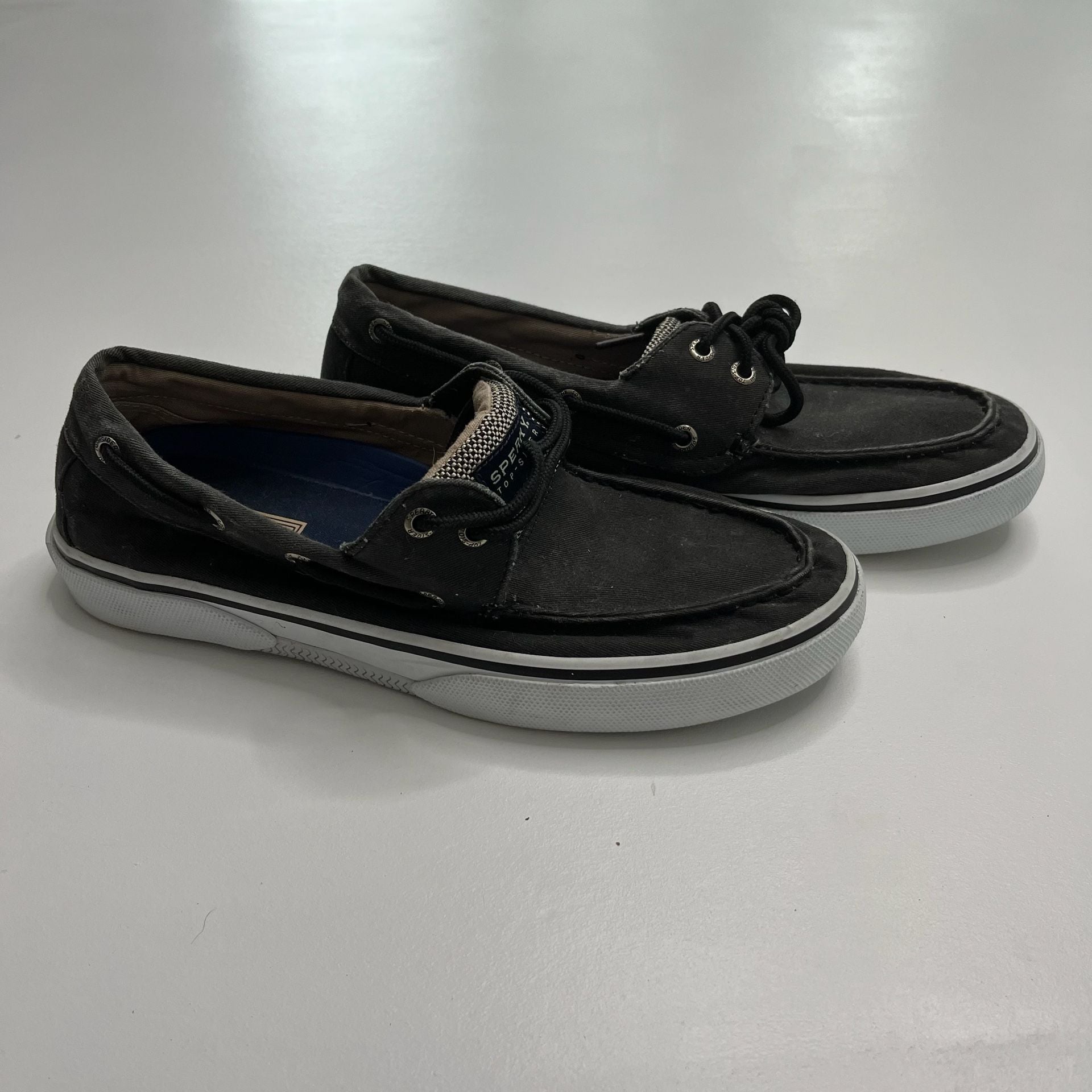 Sperry Halyard 2-Eye Size 8.5 M Black Canvas Boat Shoes 5