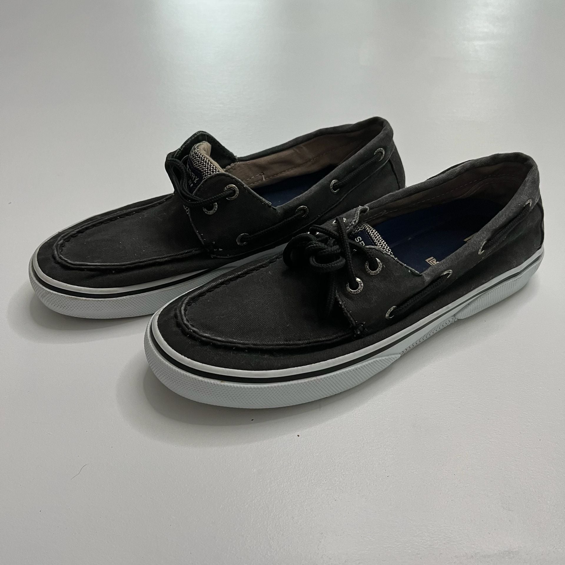 Sperry Halyard 2-Eye Size 8.5 M Black Canvas Boat Shoes 6
