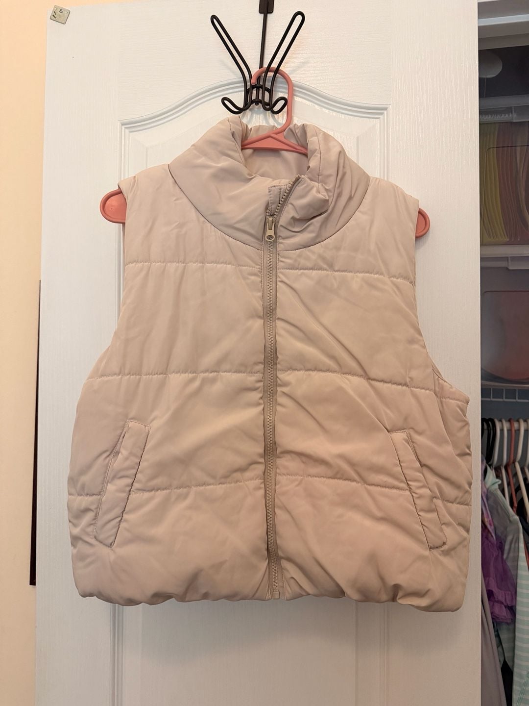 Puffer Vest Size M Beige Full Zip Mock Neck 2