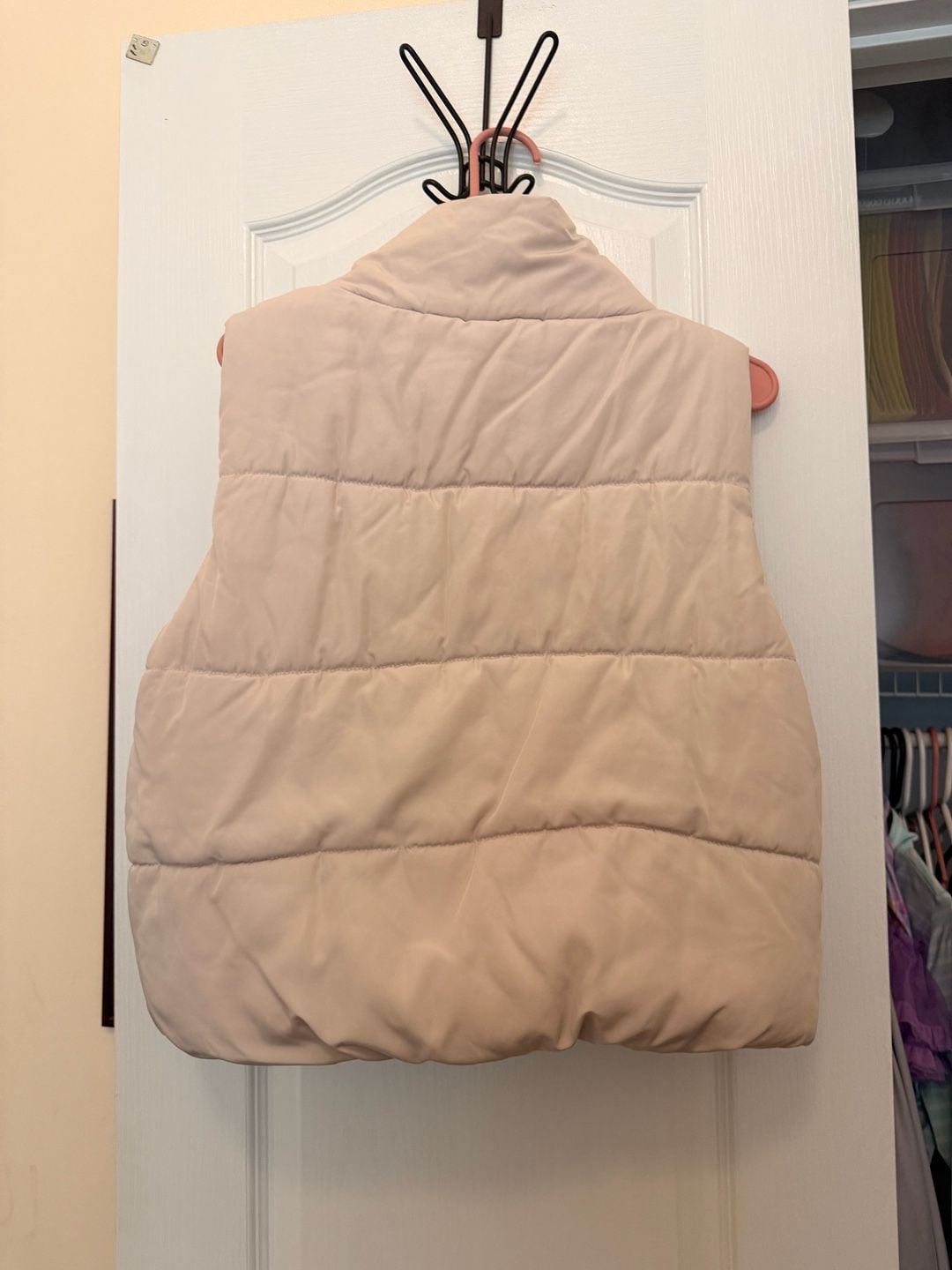 Puffer Vest Size M Beige Full Zip Mock Neck 3